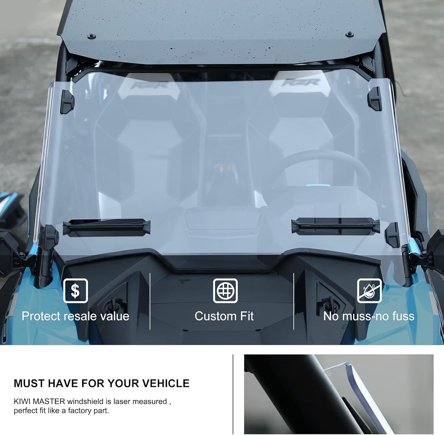 KIWI MASTER Vented Full Windshield for 2019-2023 Polaris RZR XP 1000/ Turbo Accessories Hard Coat Poly Front Window Heavy Duty Polycarbonate Scratch Resistant