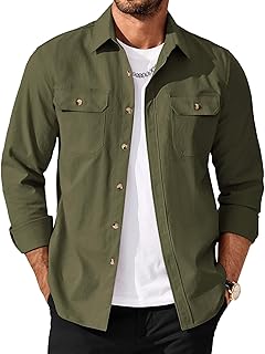 Versatile Layering: Men's Lightweight Shacket (Shirt Jacket) with Flap Pockets