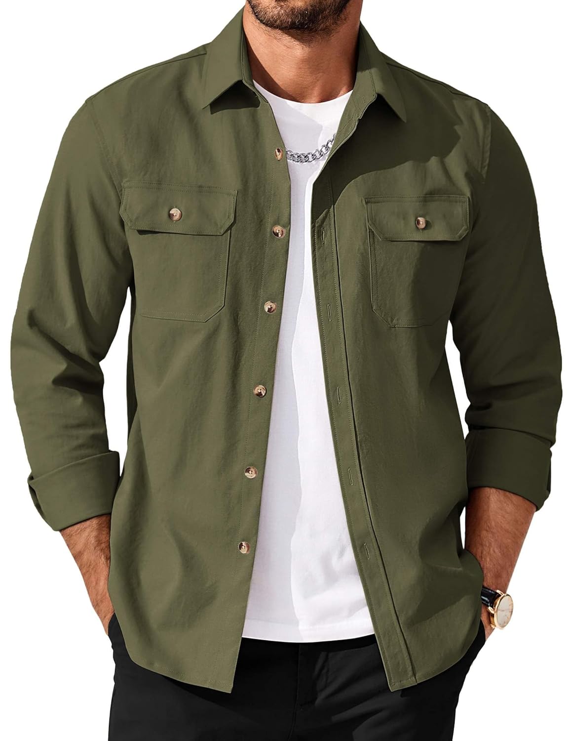 COOFANDY Jaqueta masculina casual abotoada, manga comprida, leve, com bolsos de aba em promoção! Veja a oferta e mais achadinhos de Jaquetas & Casacos 8 Hoje é o melhor dia para comprar COOFANDY Jaqueta masculina casual abotoada, manga comprida, leve, com bolsos de aba com aquele preço maroto! Promoção! Aproveite a oferta! 8