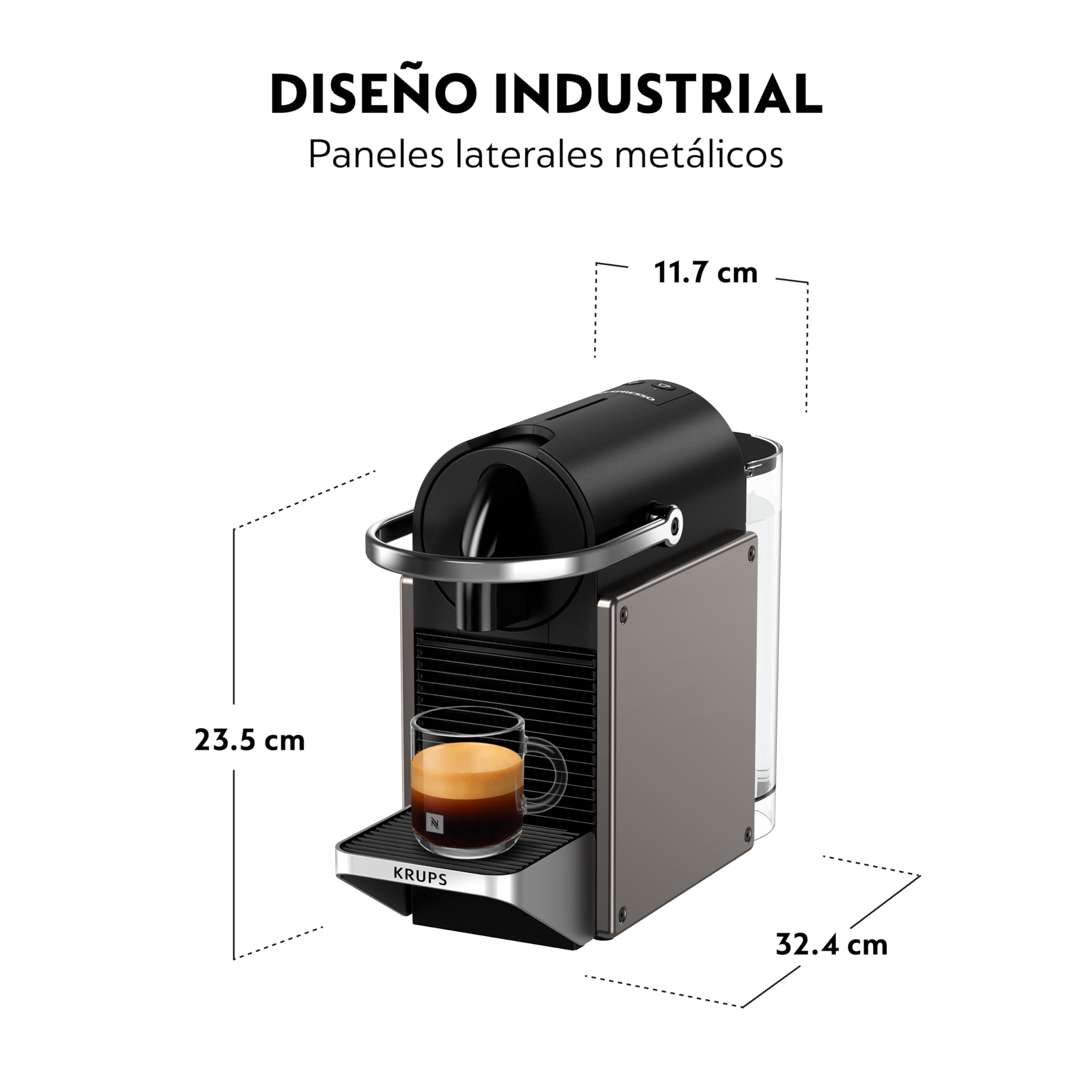 Nespresso Krups Pixie Redesign - Cafetera de cápsulas, café espresso y lungo, estilo industrial, consumo energético reducido, apagado automático, bandeja ajustable, cápsulas reciclables, XN306T | Cafetera de diseño compacto, 25 segundos. Tiempo de calenta