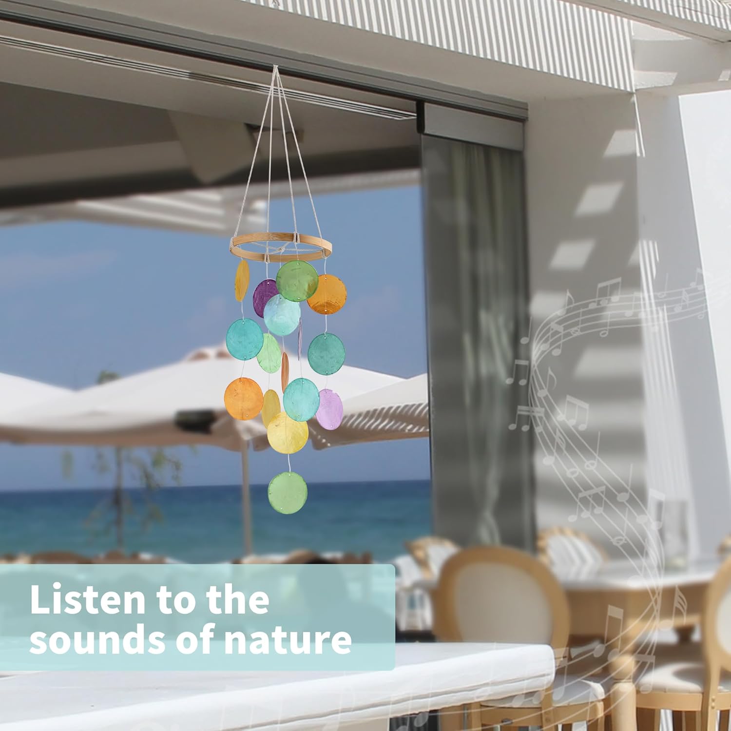 Capiz Wind Chimes for Outside, Outdoor Seashell Hanging Beach Coast Ocean Home Decorative, Rainbow Color Natural Shell Waterfall Windchimes for Summer Patio, Window, Porch, Memorial Gift(Multicolor - Image 4