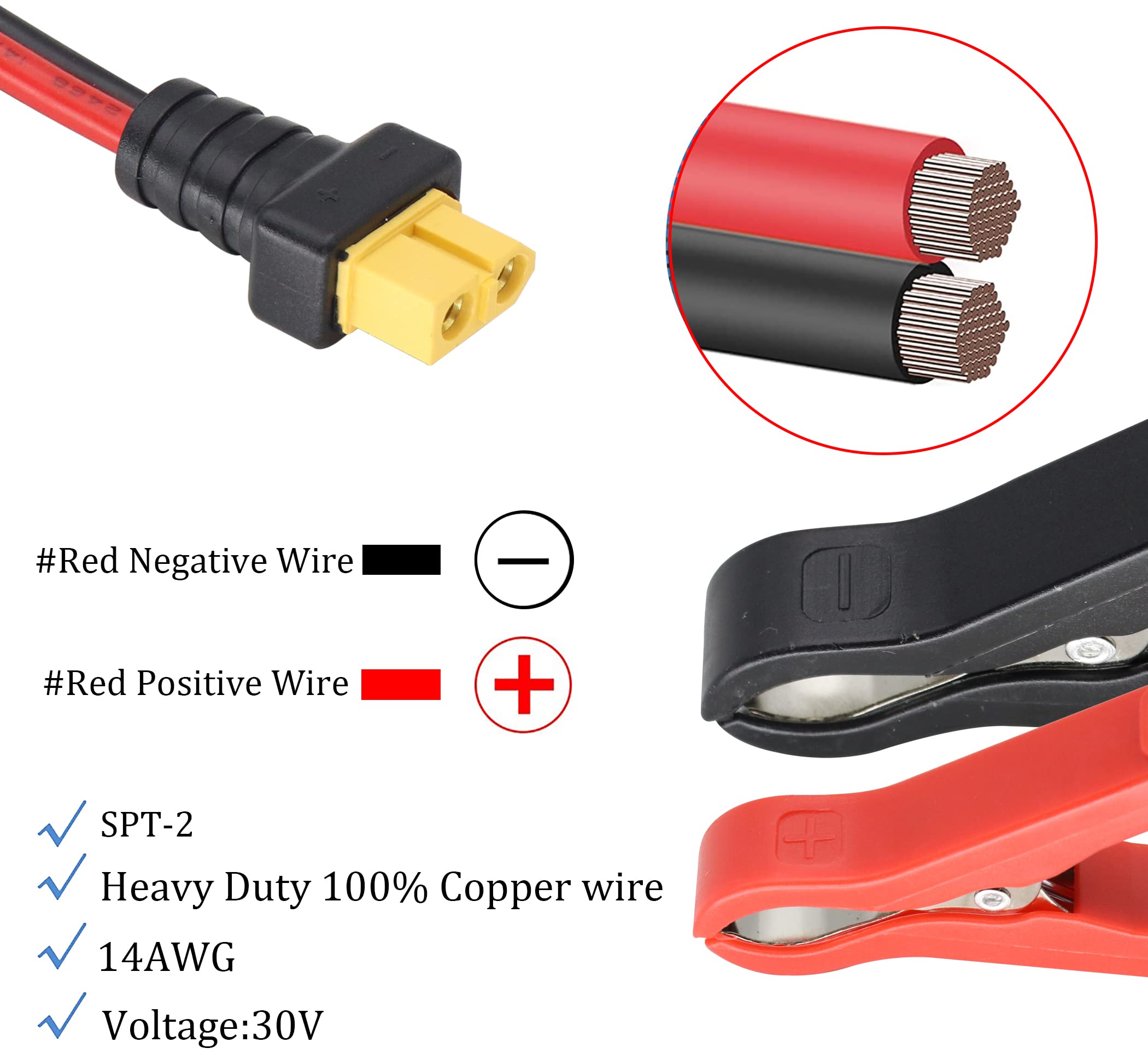 Amazon.co.jp: HCFeng 14AWG XT60 - バッテリーワニ口クリップケーブル