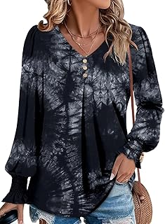 CHICZONE Womens Tunic Tops Long Sleeve T-Shirt Pleated V Neck Blouse Shirts for Leggings S-3XL