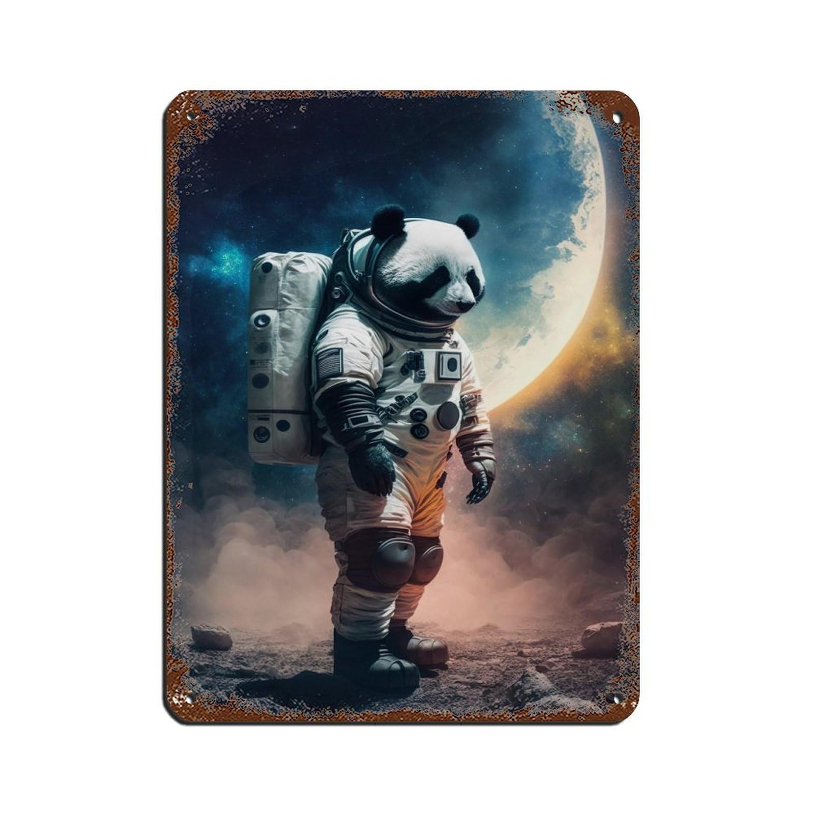 Astronaut Panda, Futuristic Animal（3） Tin Sign Vintage Metal Pub Club Cafe Bar Home Wall Art Decoration Poster Retro 12x16inch(30x40cm)
