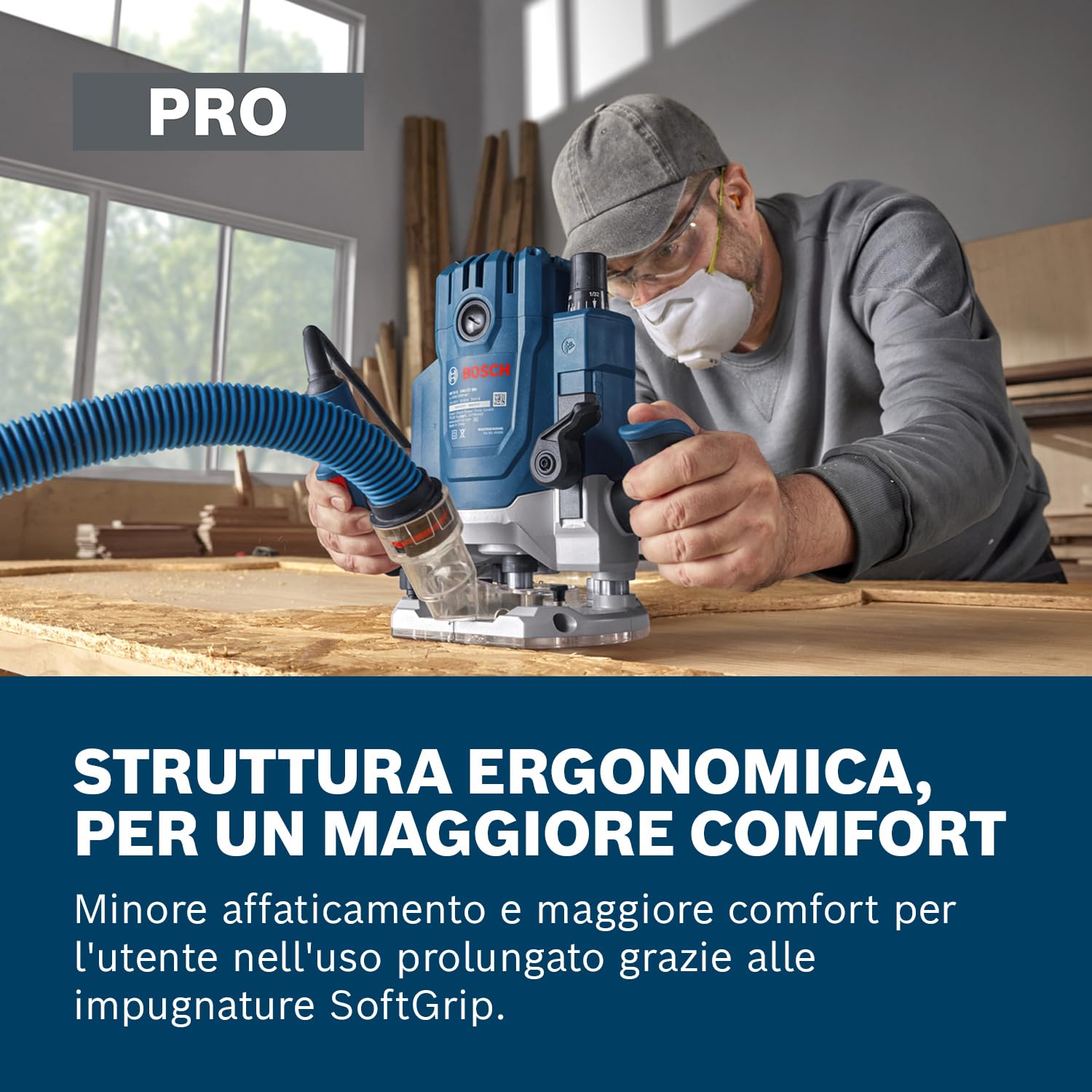 Bosch Professional Fresatrice a filo GOF 20-12 (incl. aspiratore, rullo e guida parallela, perno di centraggio, chiave a bussola, set di pinze 12 mm, 8 mm, manicotto di guida 17 mm)