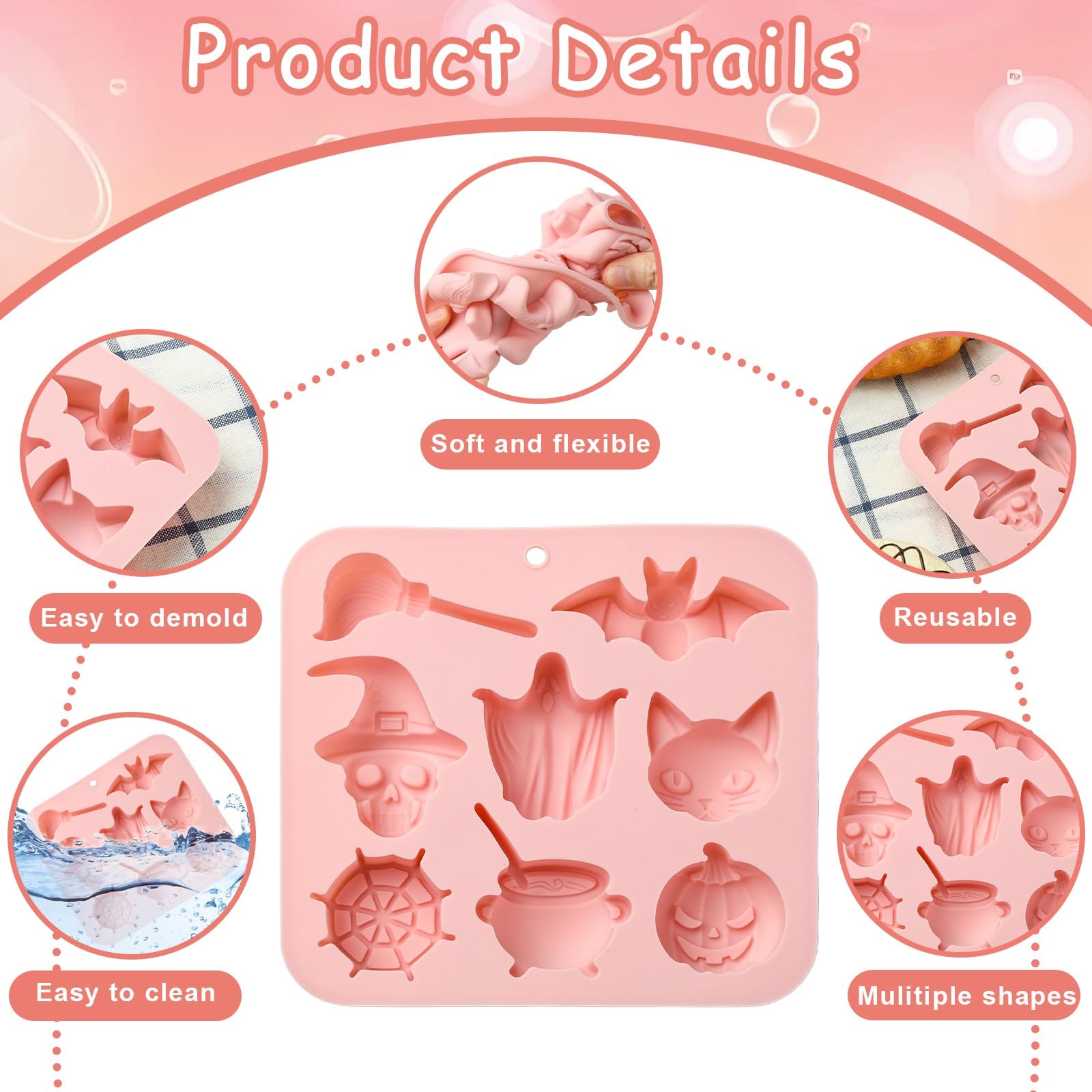 UR URLIFEHALL 2 Pcs Halloween Silicone Moulds Ghost Bat Skull Pumpkin Chocolate Moulds for Baking Cake Handmade Soap Muffin Cheesecake Brownie - Image 3