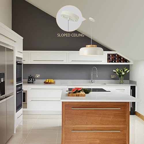 Miniatura 8 de Lámpara colgante grande moderna, 17.7 pulgadas, pantalla crema, madera natural, lámpara simple para comedor, mesa de cocina