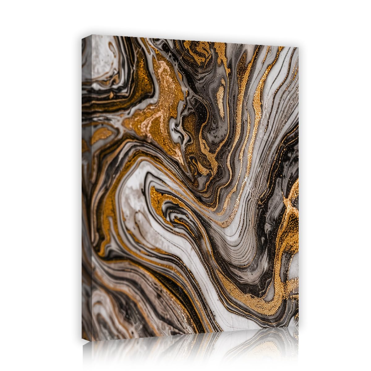 TOANGWALL Abstract Gold Color Black Canvas Wall Art Fluid Marble Ink Swirls Modern Luxury Liquid Veins Pattern Print Framed Mural Poster for Living Room Bed Lounge Decor 50x60cm