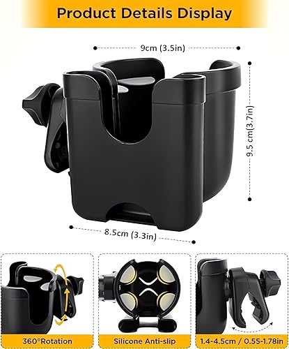 Miniatura 7 de Portavasos universal para cochecito con estante de almacenamiento para cochecitos de teléfono celular, soporte de bebida de rotación de 360 grados