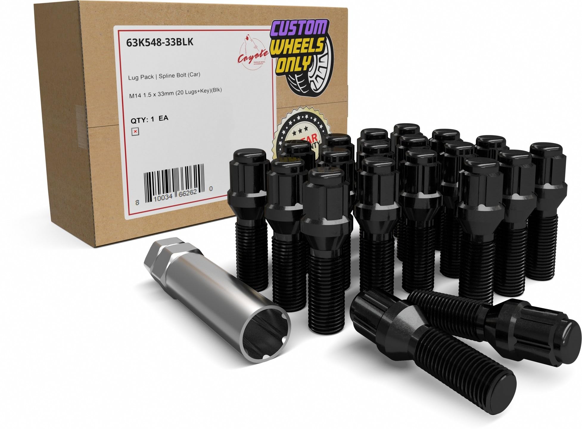 Wheel Accessories Parts 20 Pcs M14 x 1.50 14 x 1.5 Thread Acorn Seat Spline Lug Bolt Black Finish 33mm Shank Length Car Spline fits BMW 7 Series X3 X5 ｜ Land Rover Range Rover