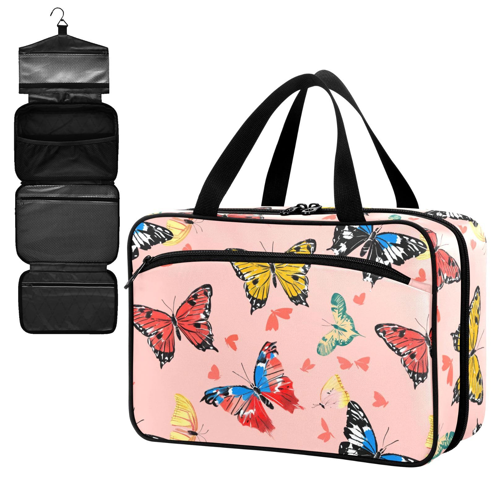 Fustylead Colorful Hand Draw Beautiful Butterflies Large Medical Supplies Organizer Bag with Zipper Empty First Aid Bag Trauma Kit for Traveling Hiking Camping