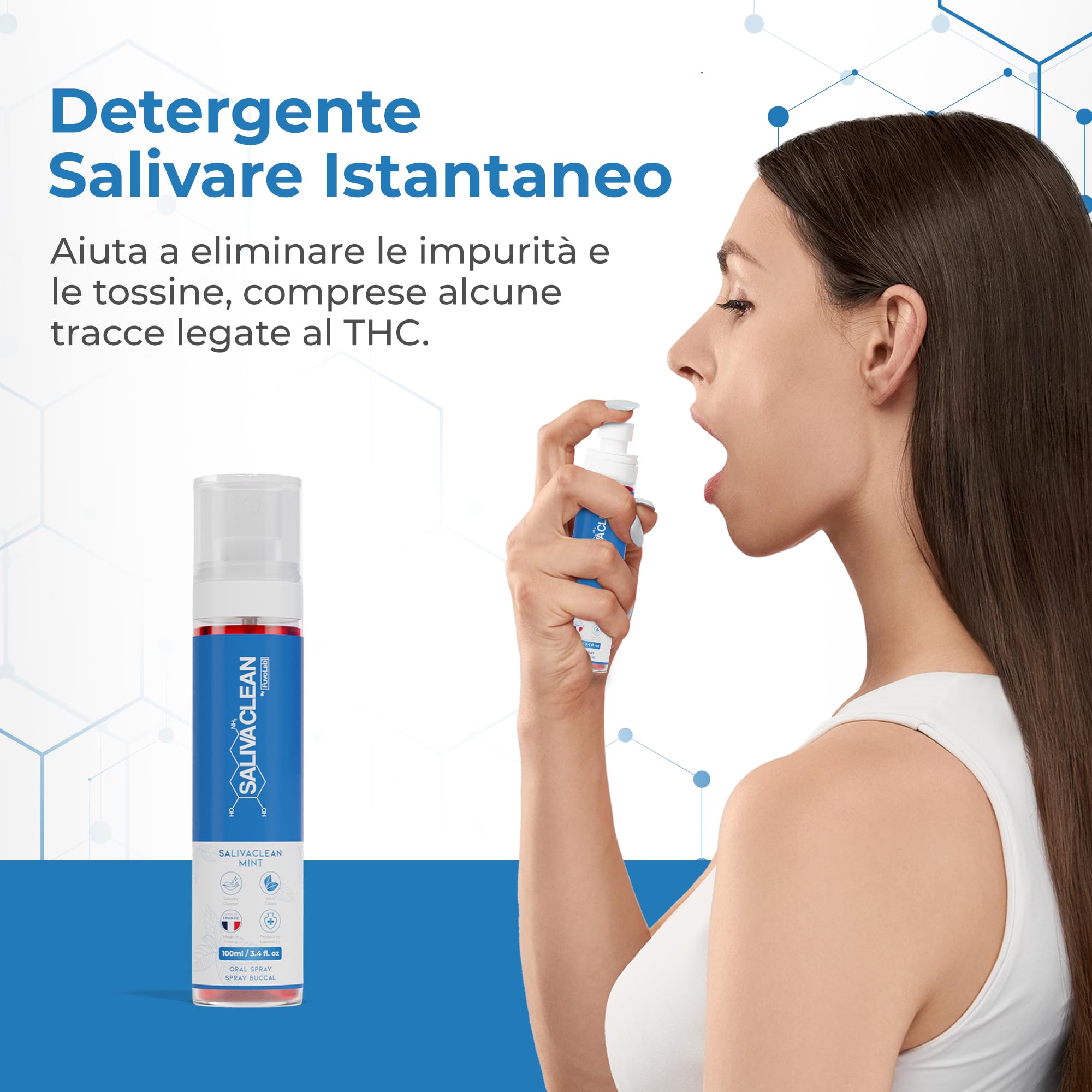 SalivaClean Anti-THC Spray Orale 100 ml Menta | Detox Salivare Istantaneo | Detergente Orale e di Saliva | Spray Detox Anti THC