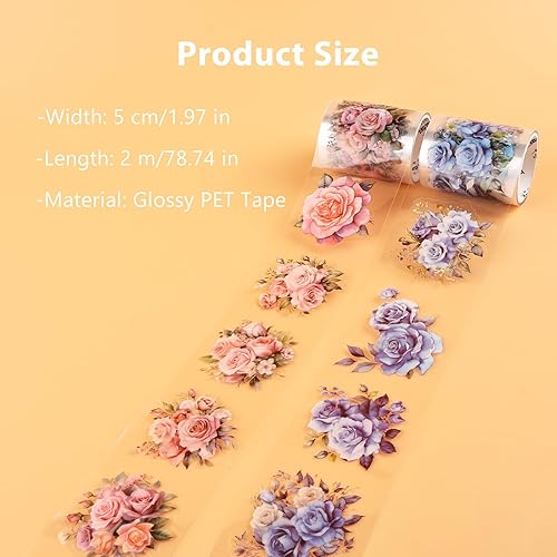 Miniatura 2 de Washi Tape - Cinta adhesiva decorativa de PET para álbumes de recortes, suministros de diario de basura, planificadores y manualidades (azul y rosa)