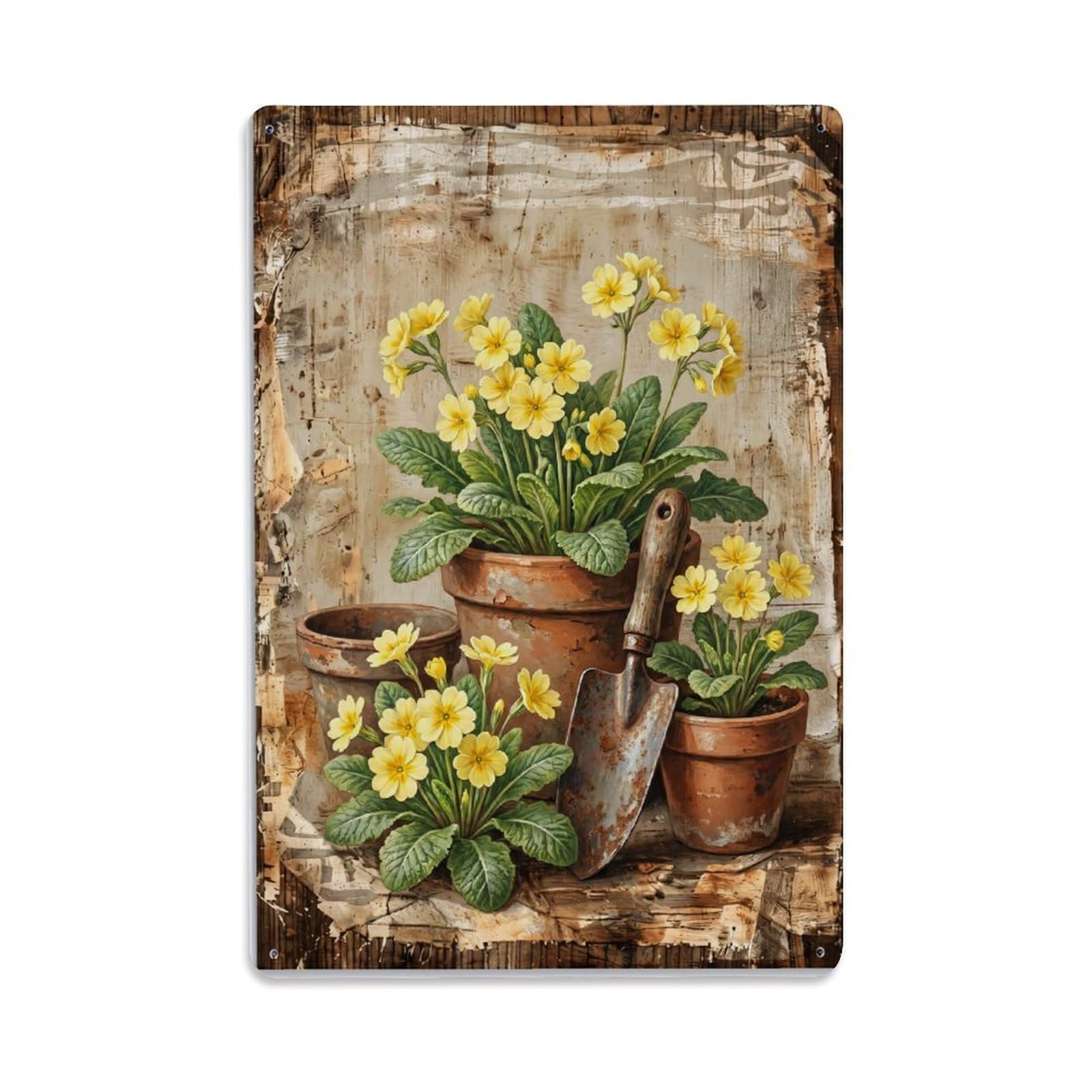 Primrose Garden Yellow Flowers Countryside Spring Vintage Metal Tin Sign Plaque Wall Decor for Cafe, Club, Garden Metal Poster 8x12Inch