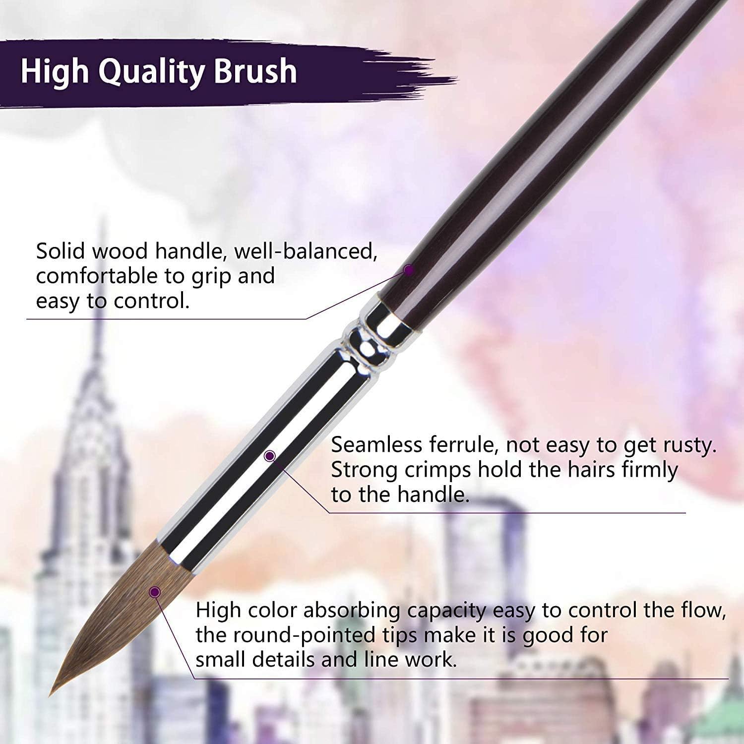 6pcs Round Point Tip Paint Brush Set Sable Hair Artist Quality Art Painting Brush