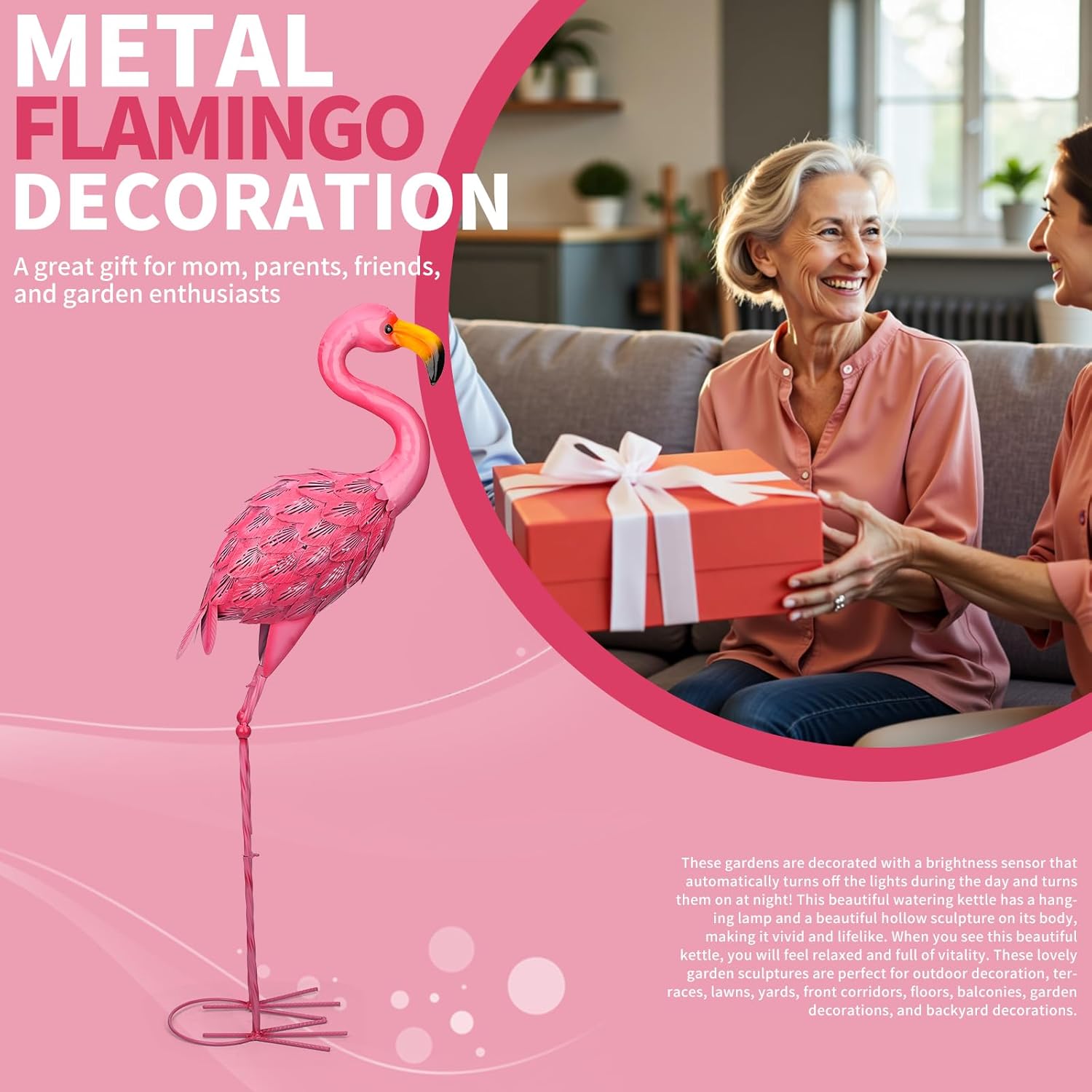 Pink Flamingo Garden Statue Outdoor Decoration, Metal Yard Art Lawn Ornament, Suitable for Backyard Pond, Patio, Porch Outdoor Decor (Large Size)