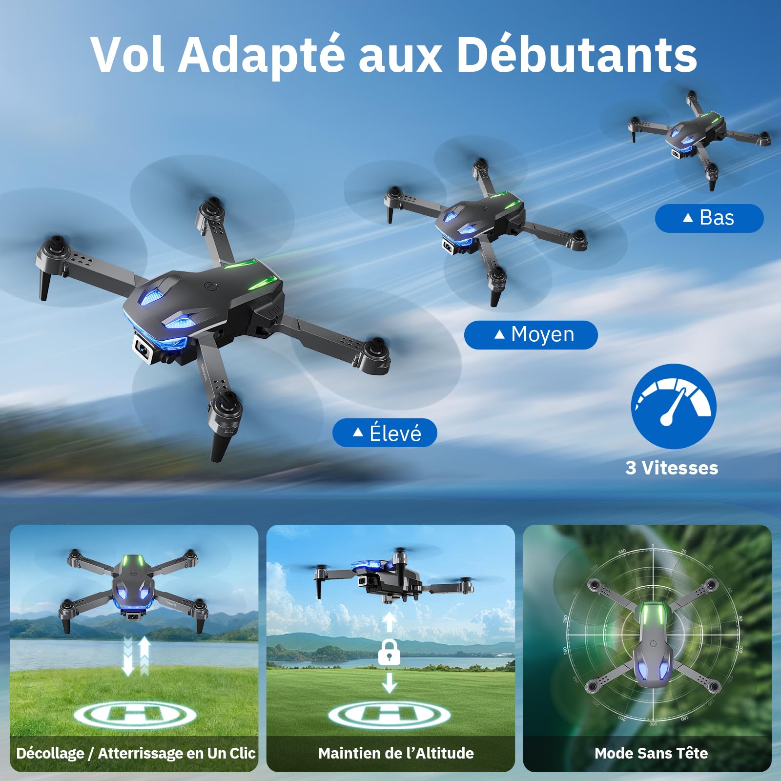 Drone avec Caméra 1080p, Wipkviey T28 RC Pliable Quadcopter pour Débutants et Adultes, 2 Batteries, FPV Drone avec 3D Flips, Maintien d'altitude, Selfie par Geste, Vol par Trajectoire