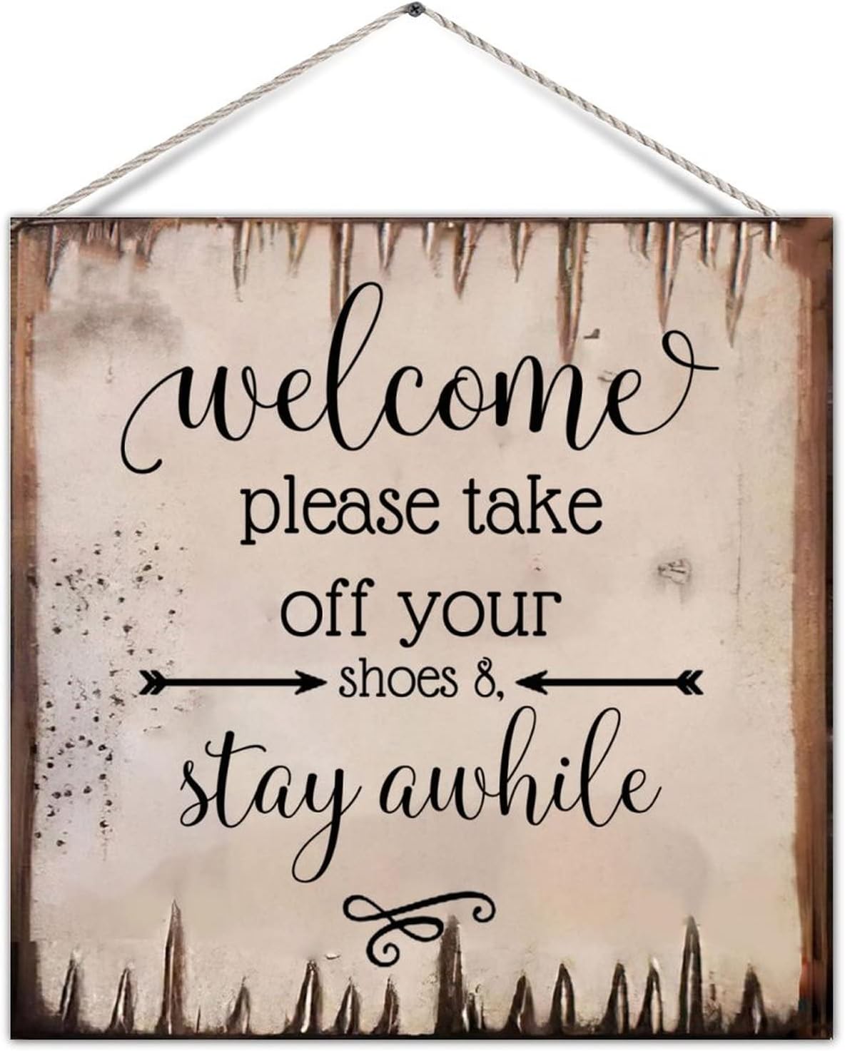 Decorative Wooden Sign Welcome Please Take Off Your Shoes Aesthetic Wood Wall Pediment with Sayings Quote Wooden Board Farmhouse Wall Decor for Lake House Cottage 16 Inch