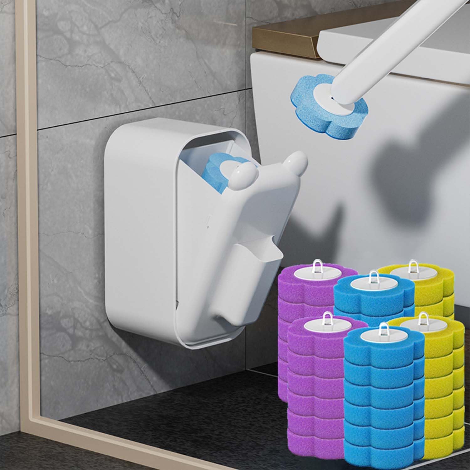 Disposable Toilet Brush,Toilet Bowl Brush with Holder,36 Refills Toilet Bowl Cleaner,Toilet Cleaning Supplies,Wall Mounted Toilet Wand Brush Kit for Cleaning and Bathroom Maintenance