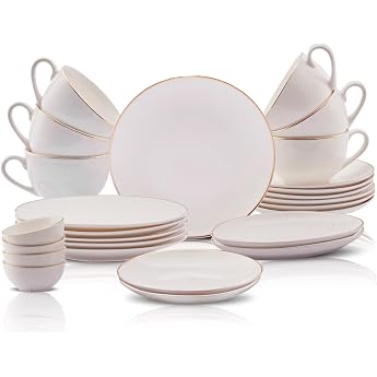 Karaca Elegance Bone Marcelo Breakfast Set - Crockery Set for 6 People 26-Piece Dinner Service with Breakfast Crockery Plate Set & Tea Cups and Saucers Coffee Service Modern - White