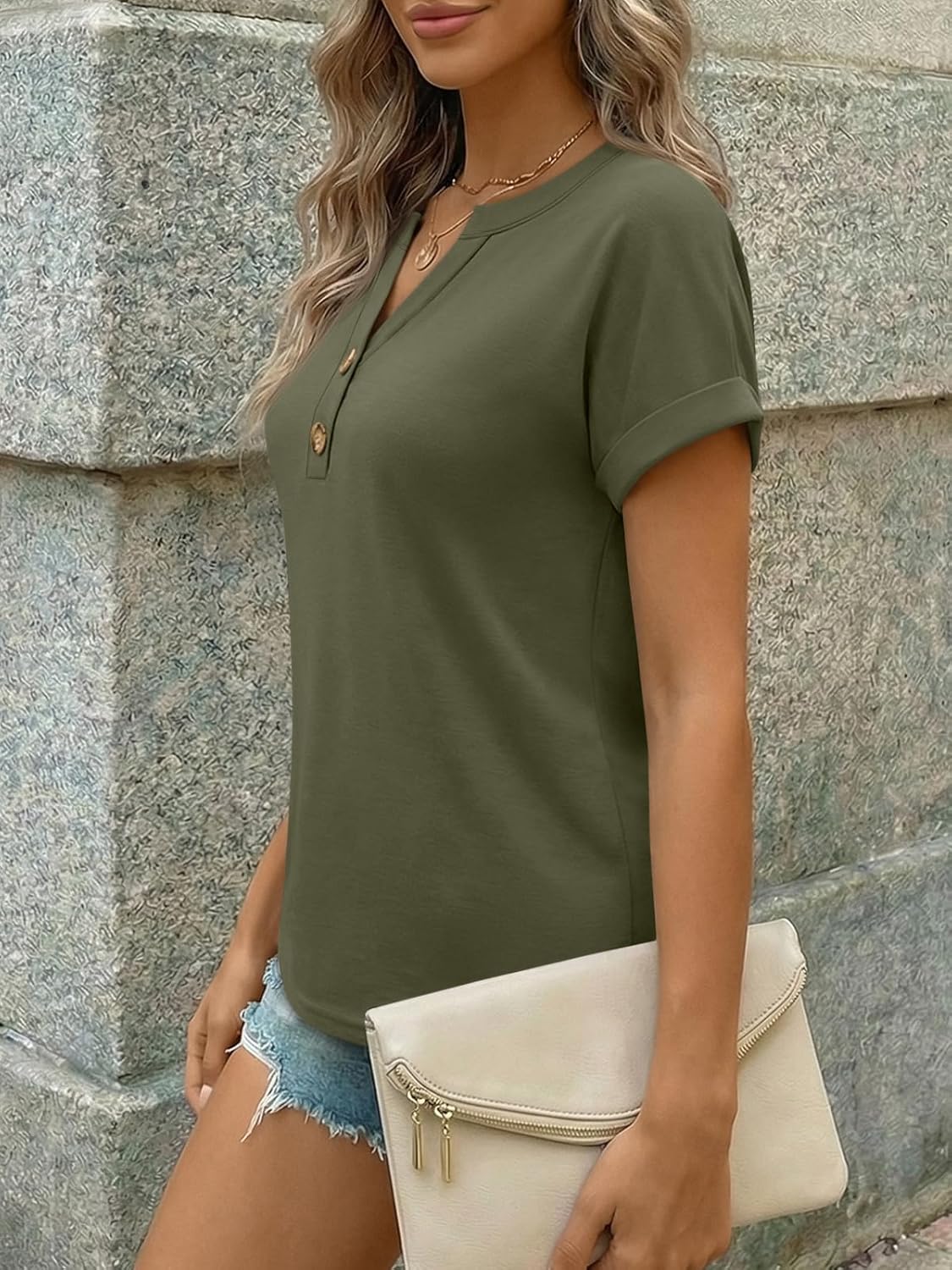 AUTOMET Womens Spring Tops 2026 Short Sleeve Shirts Henley Dressy Casual Blouses V Neck Fashion Tunics Trendy Flowy Clothing - Image 4