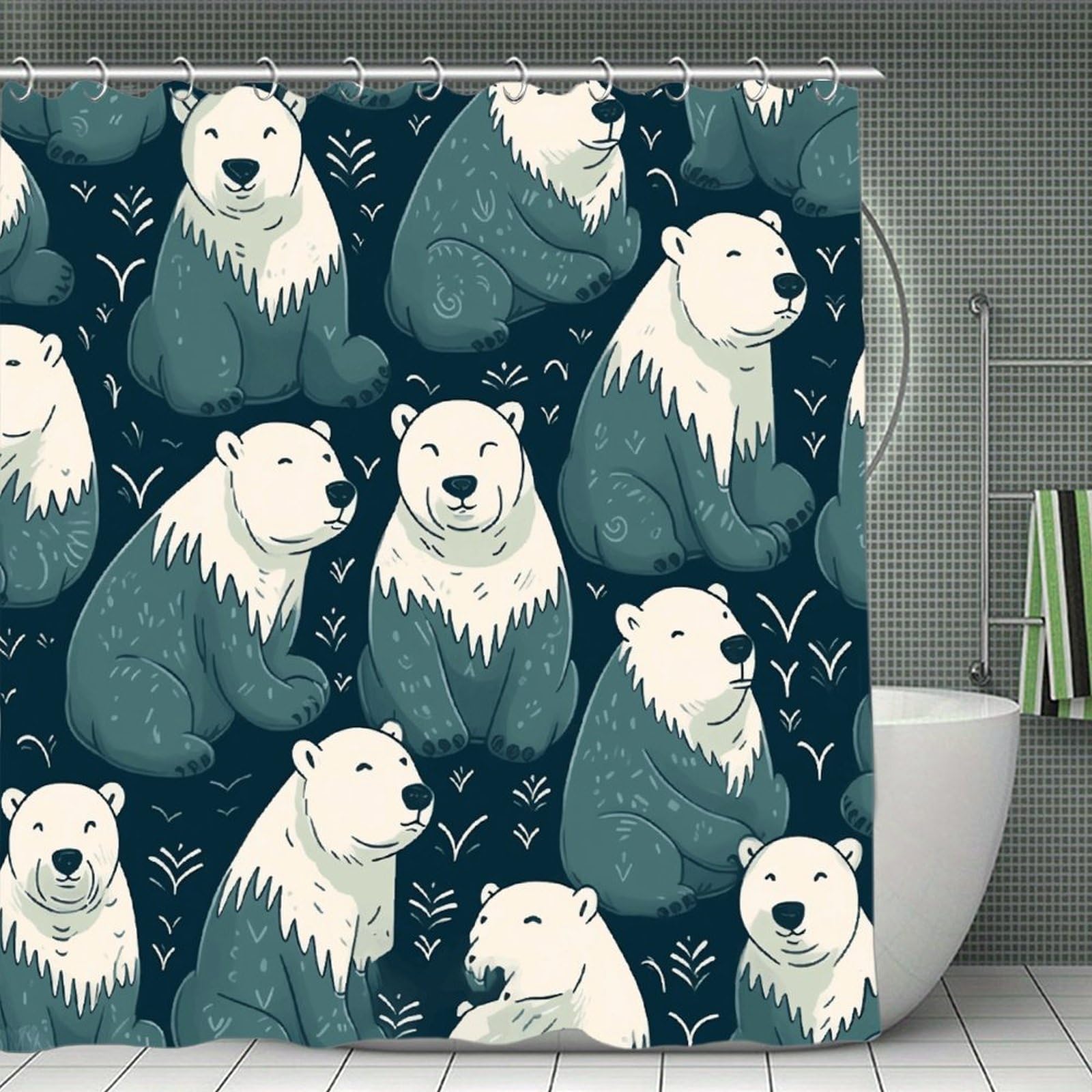 VstaDank Polar Bear Pattern Shower Curtain Waterproof Bathroom Shower Curtain with C Type Hooks Soft Lightweight Shower Curtains Liner Washable Polyester Cloth Shower Liner 71x71 Inch