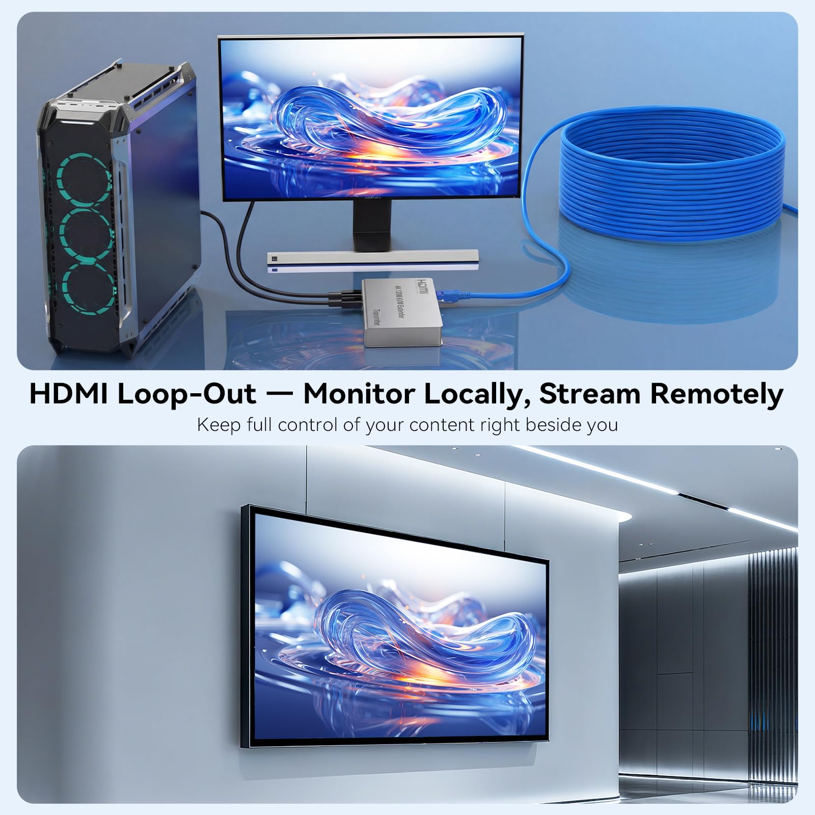 4K Extendeur KVM USB HDMI sur Cat5/6/7 120M,Loop Out, Double Audio, IR