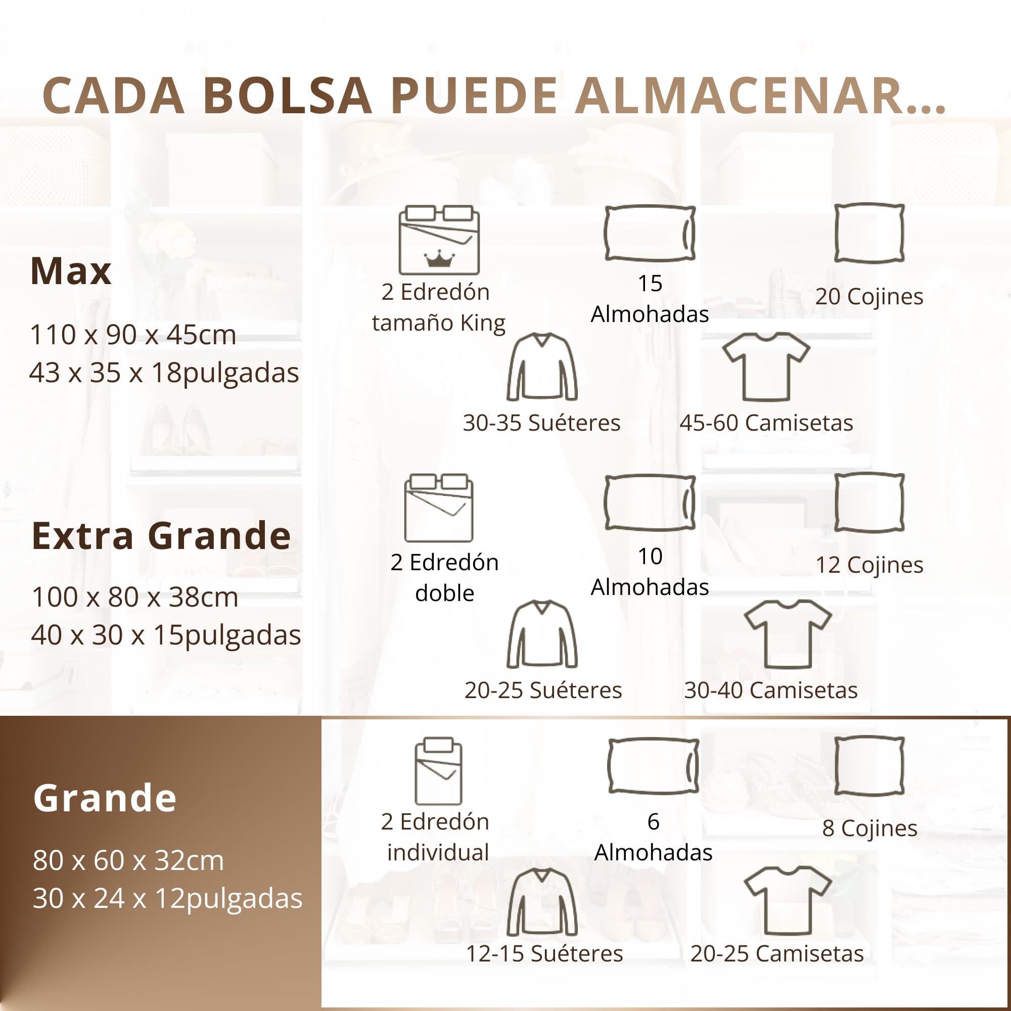GENIE SPACE Bolsas de Vacío Tipo Cubo para Ropa, Ropa de Cama y Altillo – Herméticas, Reutilizables y Sin Olor – Cierre Doble – Tamaño Grande 80×60×32 cm – Paquete de 6 con Bomba de Viaje