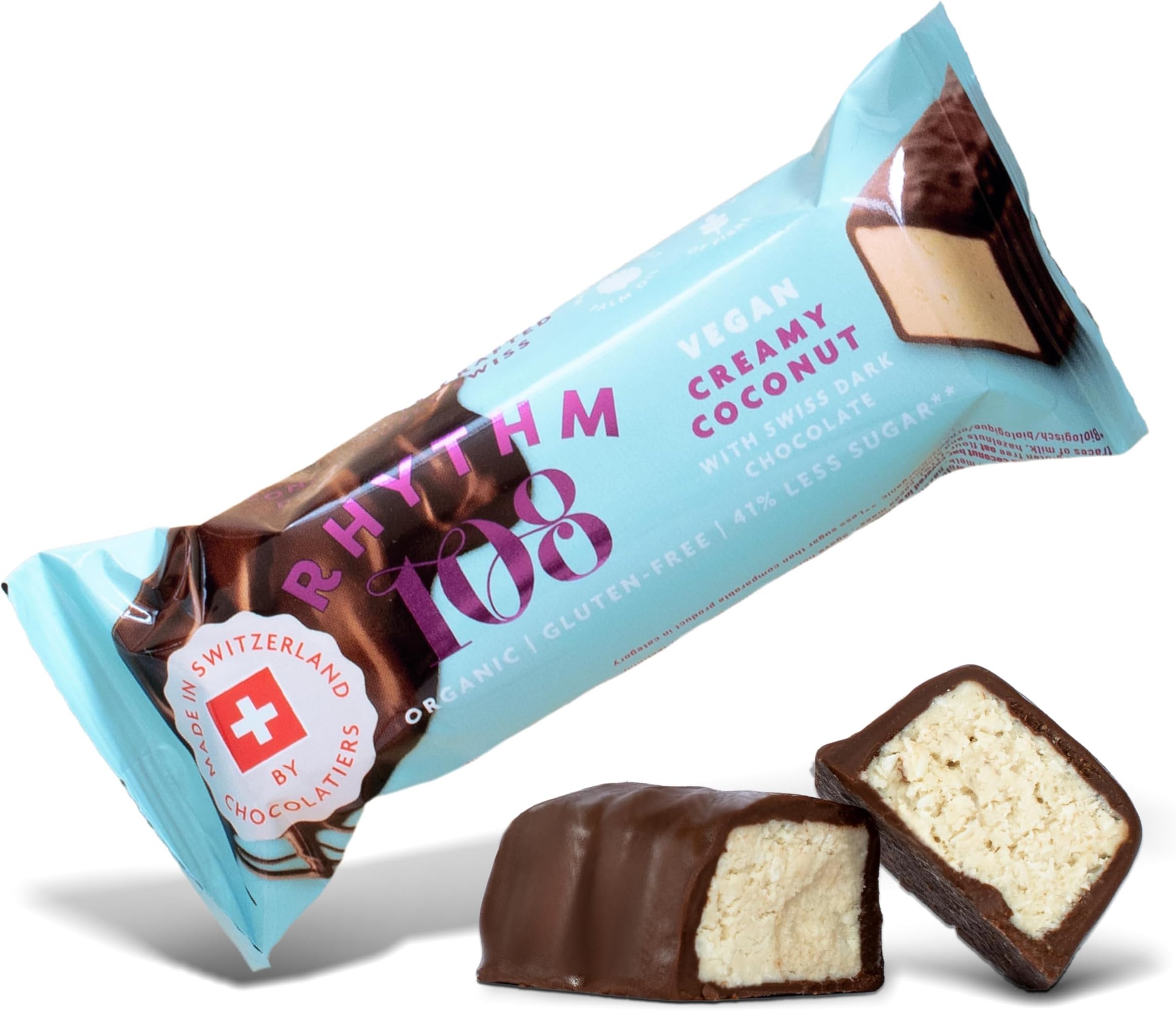 Rhythm 108 Swiss Vegan Creamy Coconut Bar with Dark Chocolate 15 x 33g