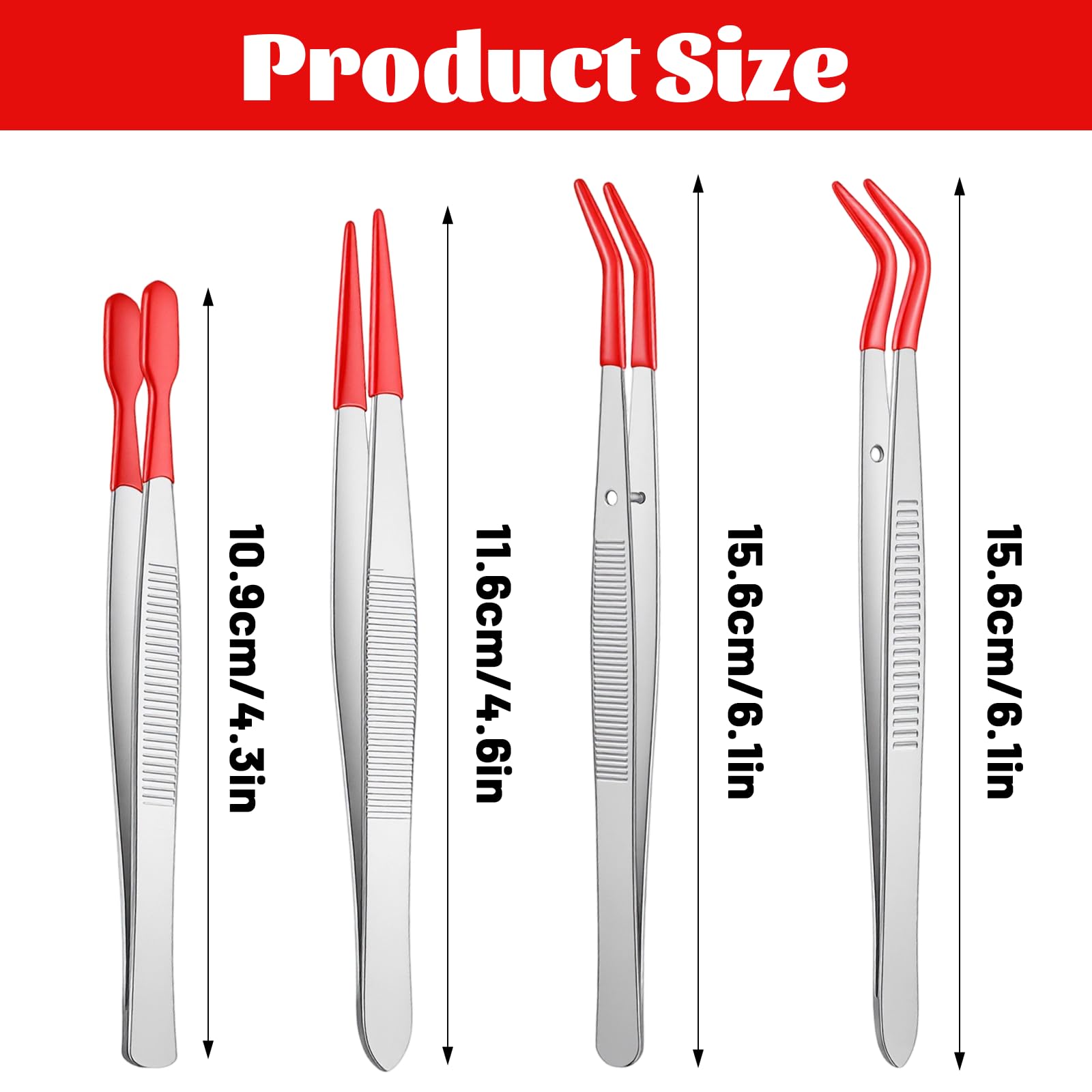 YBEATY 4 Pcs Tweezers With Rubber Tips PVC Silicone Coated Long Bent And Straight Flat Tip Long Bent Tweezer Precision Tweezers For Stamps Coins - View #8