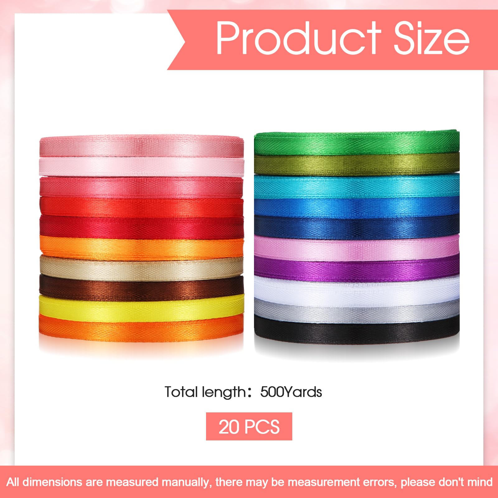 Amazon.com: Unittype 20 Rolls Rainbow Satin Ribbon Set Total 500 