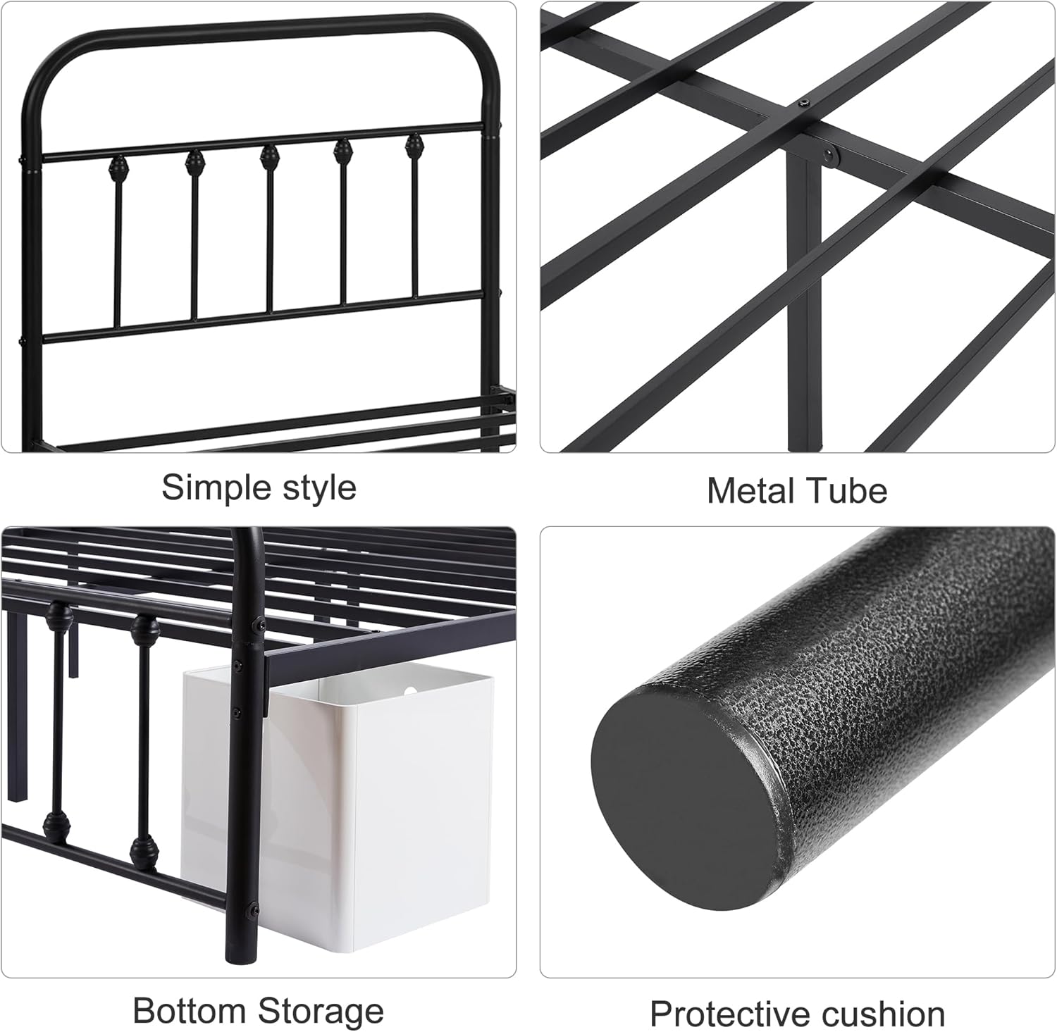 VECELO Twin Size Victorian Style Metal Bed Frame with Headboard Classic Metal Platform Bed Frame Mattress Foundation with Footboard/Under Bed Storage/No Box Spring Classic Black