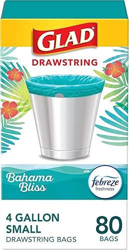 Bolsas de basura pequeñas Glad 4 galones, bolsas de basura Febreze Bahama Bliss, resistentes al olor con cordón, 80 unidades
