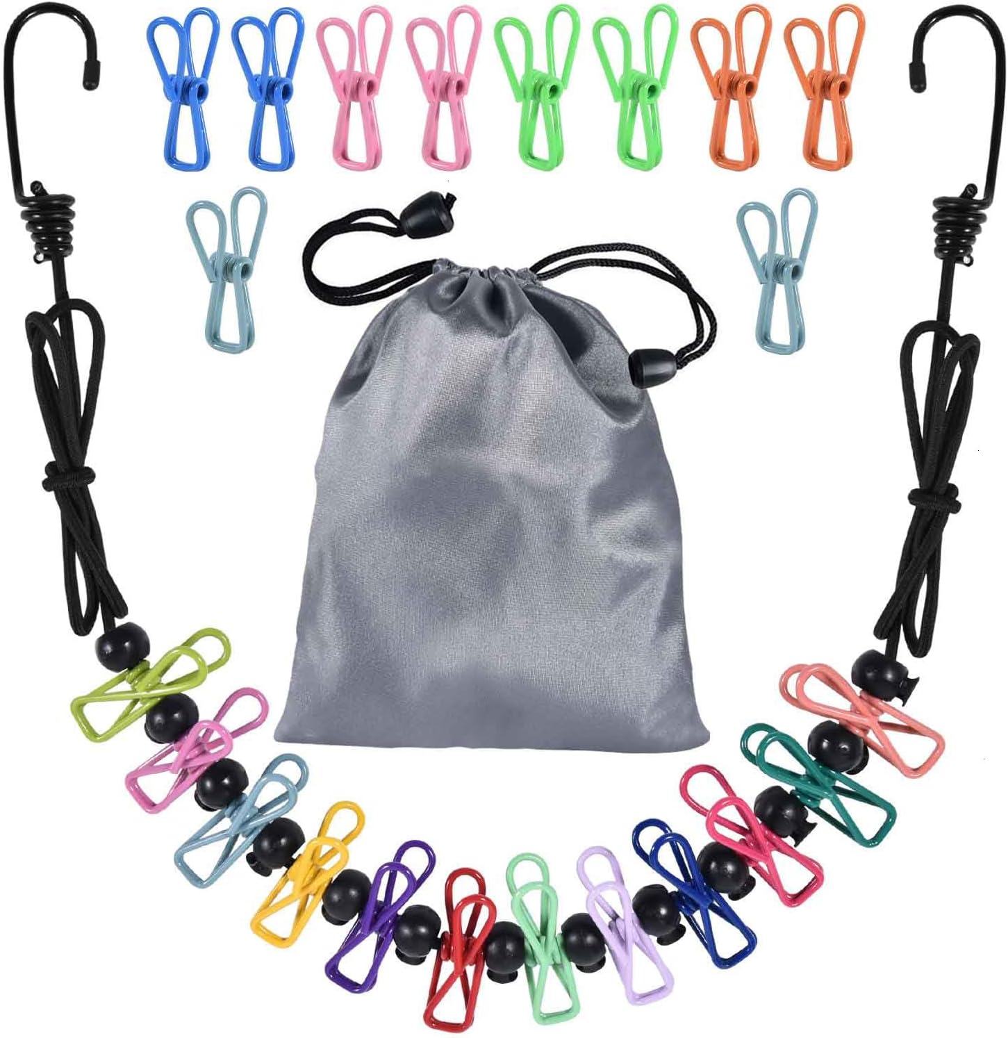 SenseYo Portable Travel Clothesline with 22 Clothespins Retractable Indoor Laundry Drying Clothing line Elastic Outdoor Camping Accessories for Camper Hotel Room Cruise
