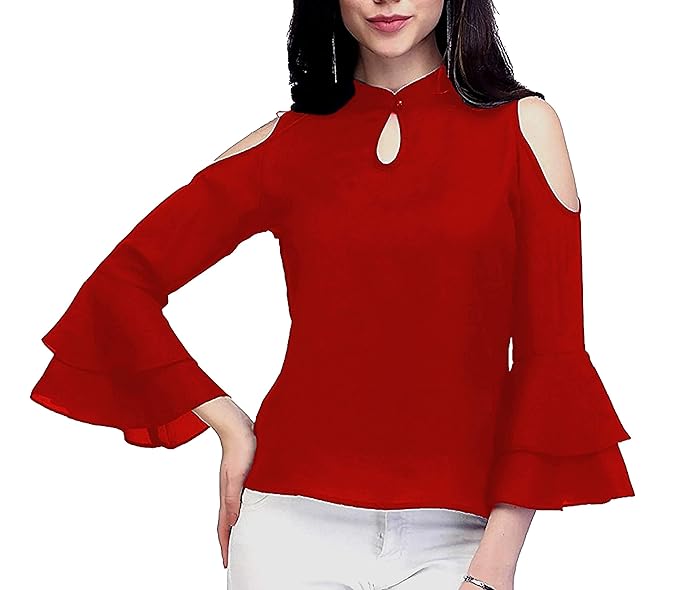 ORIEX Girls Cold Shoulder Bell Sleeves Top