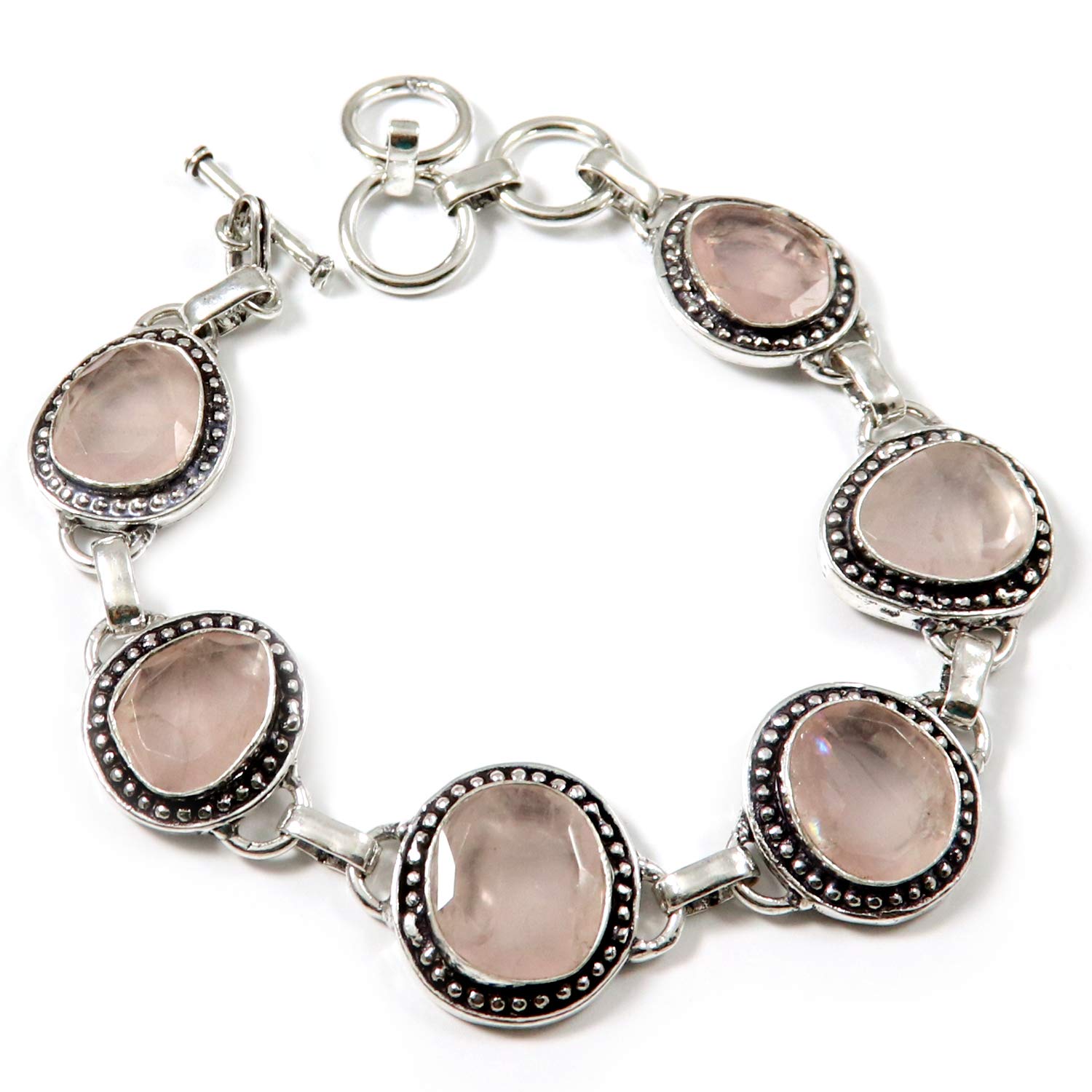 Rose Quartz Gemstone Silver Plated Bracelet Handmade Jewelry GBG-27
