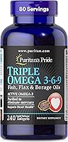 Vista 1 de Puritan's Pride Premium Triple Active Omega 3-6-9 Aceites de pescado, lino y borraja, suplemento dietético para apoyo de salud cardíaca