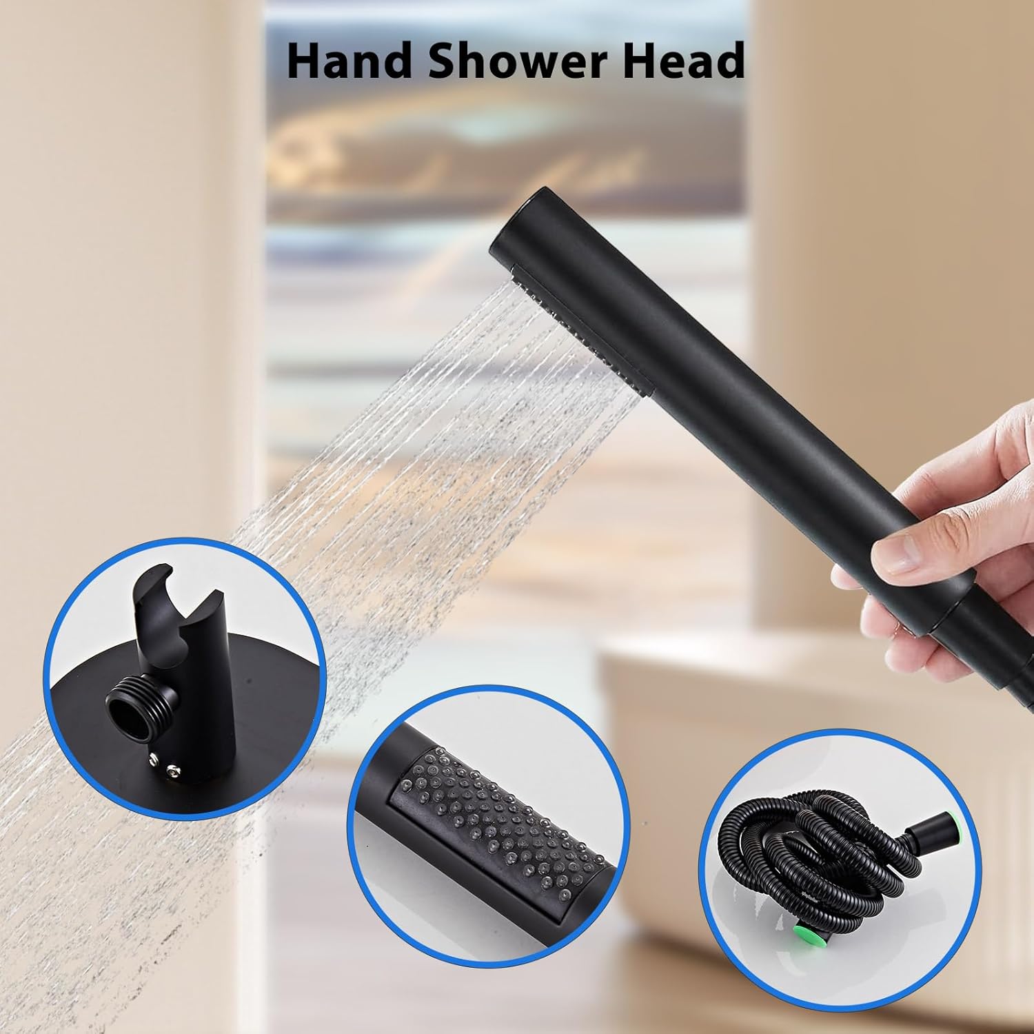 HUCKLE Black Shower Heads with Handheld Spray Combo, 10-Inch Round Rainfall Shower Head with Shower Valve, Filtered Stainless Steel Shower Head Trim Kit Shower System Faucet Set with Shower Hose - Image 5