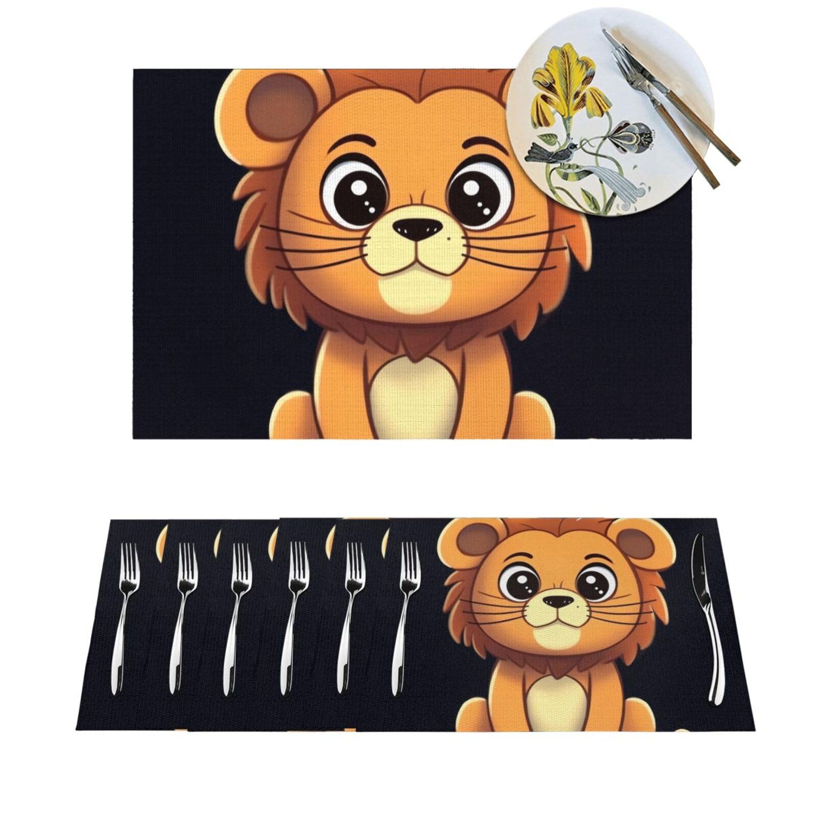Set de table en vinyle lion lot de 4 dessous de plat lavables pour cuisine