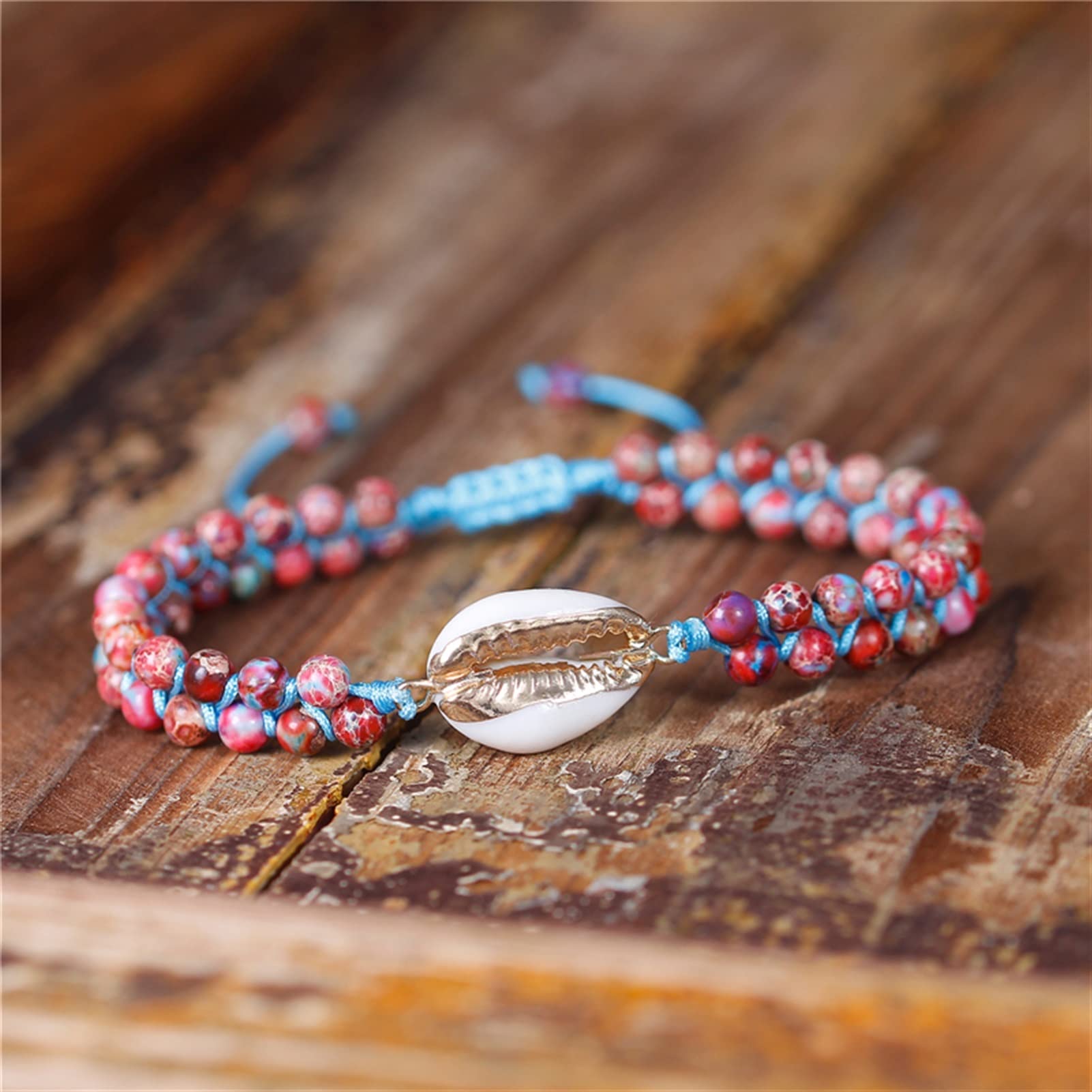 Pulsera única con dijes de Concha, Pulseras de macramé Trenzadas de Piedra Natural, Pulsera Envolvente con Cuentas apilables, joyería étnica para Mujeres, Pulsera, joyería