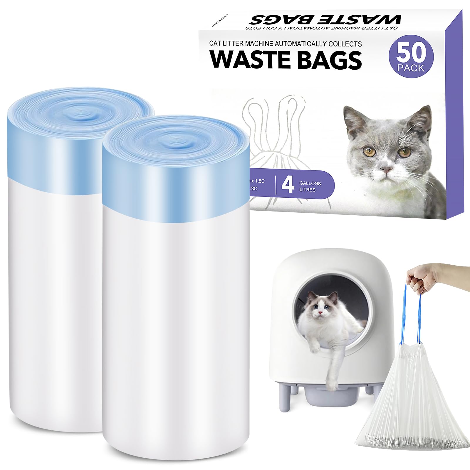 Self Cleaning Cat Litter Box Liners - 2 Rolls (50 Count), Waste Bags Automatic Cat Litter Box1