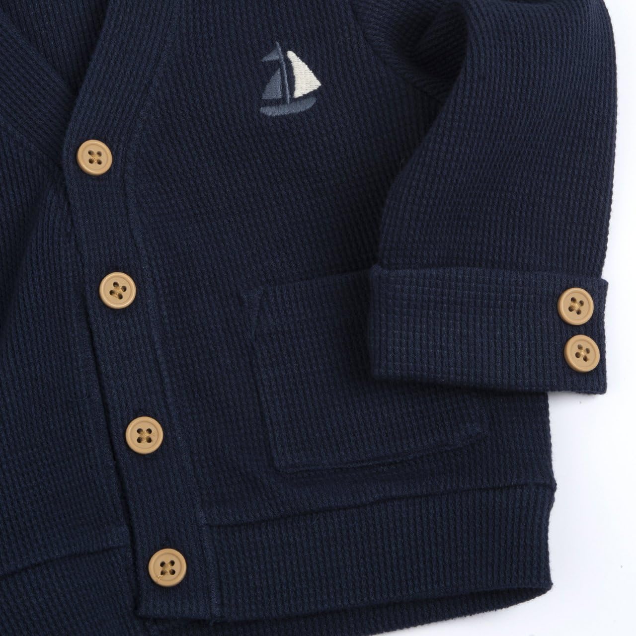 Chicco, Cardigan Bambino con Bottoni in Cotone, Barca Ricamata
