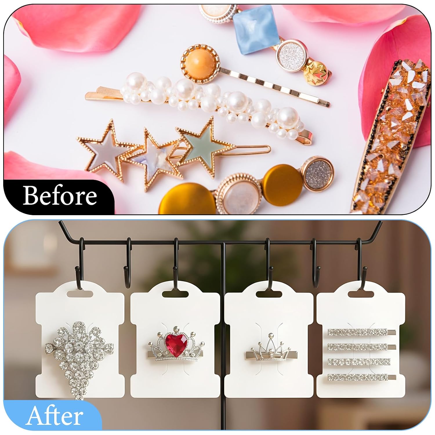 100PCS Hair Clip Display Card, Jewelry Cards for Hair Accessories Selling Bracelet Display and Organizing, White Headband Holder for Hair Bow Bobby Pin, Hairbows Storage & Boutique Supplies