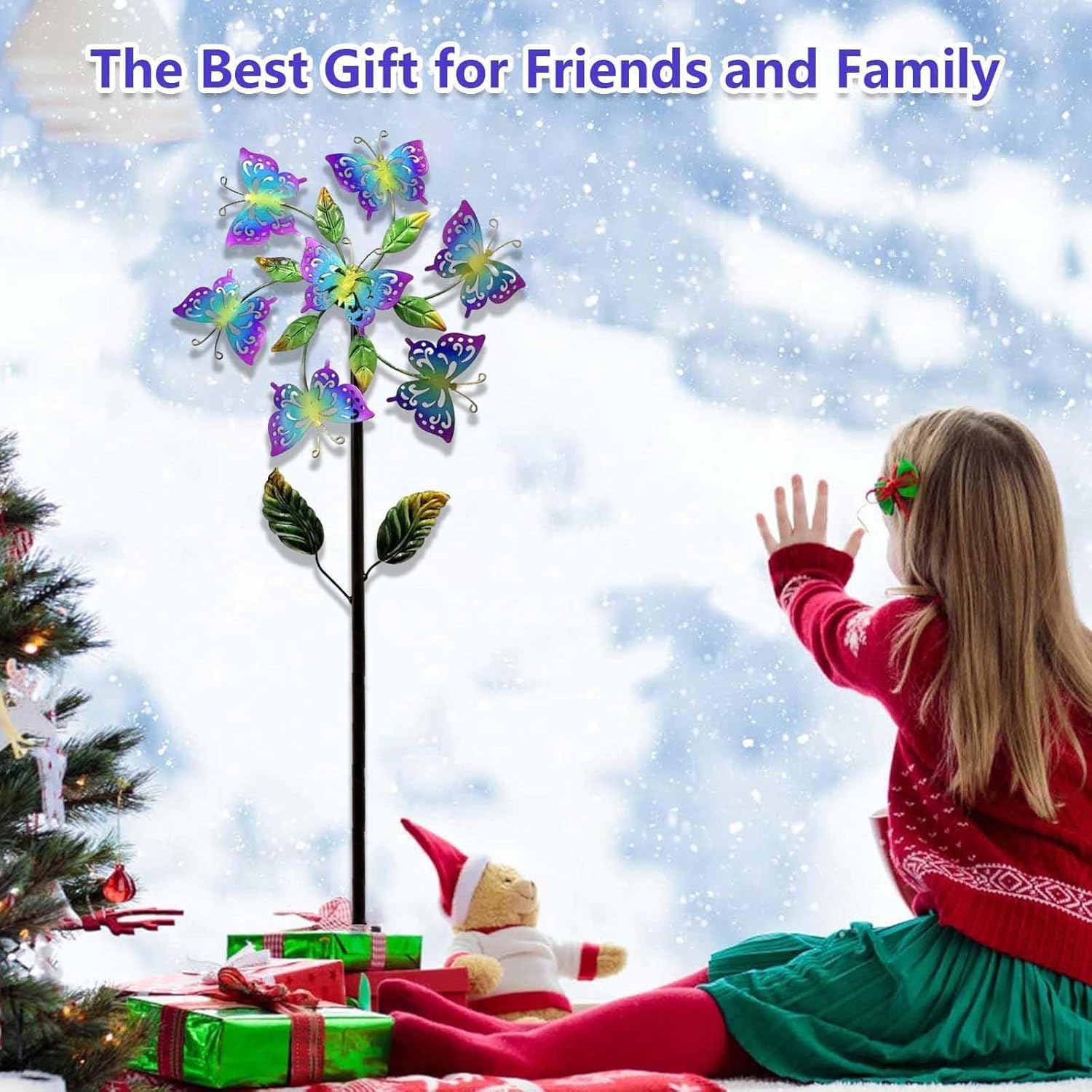 Wind Spinners, 46 inch/117cm Yard Wind Spinner 360° Wind with Kinetic, Butterfly Wind Spinner for Yard, Garden, Lawn Decor,B（2Packs）