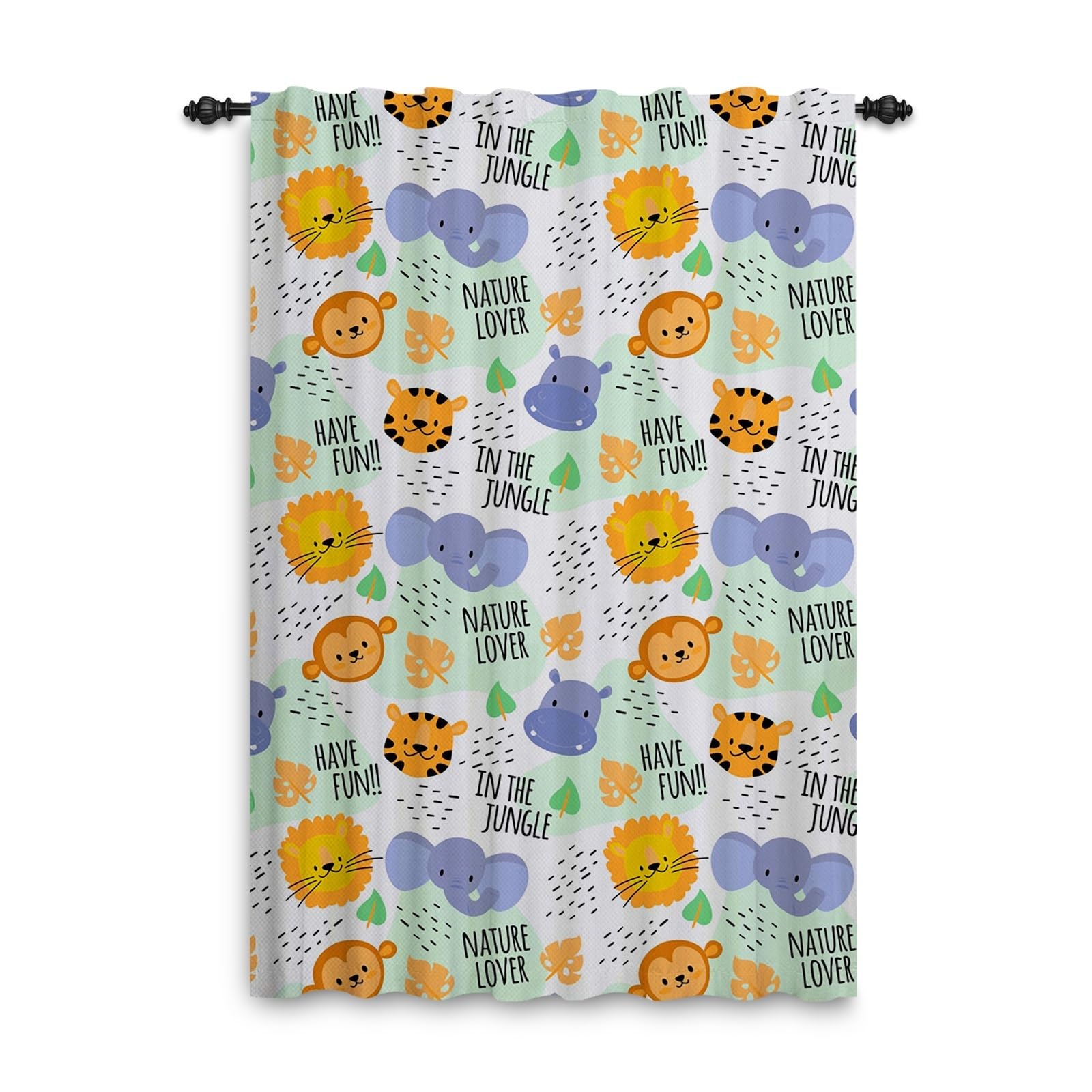 GGAIMWF Zoo Animal Curtains - Forest Jungle Animals Lion Elephant Colorful Cartoon Window Drapes - Baby Girl Curtains for Nursery, Schools, Bedroom, Playroom, Door Room Dividing - 1 Panel 117x175cm โ image 1