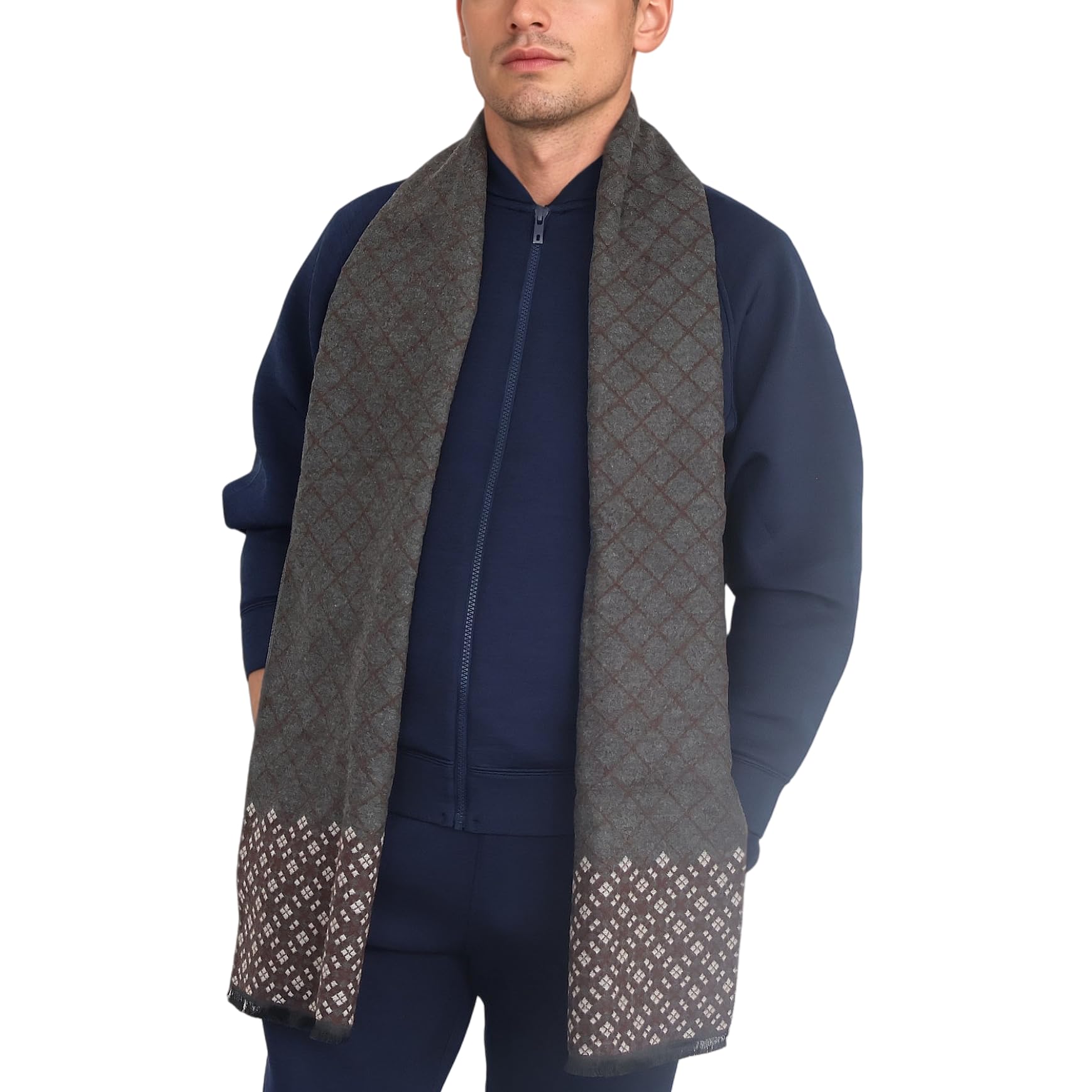 Men's Scarf, Fashion Cashmere Feel Scarves for Men Winter Autumn with Tassels Fringes Long