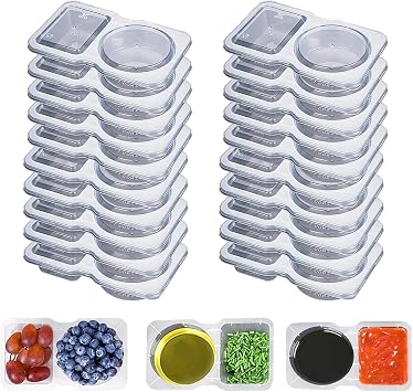 Double Compartment Condiment Containers with Lids, Snack Containers, Reusable Snack Packs for Meal Prep, Dipping Sauce, Travel Snacks 20PCS