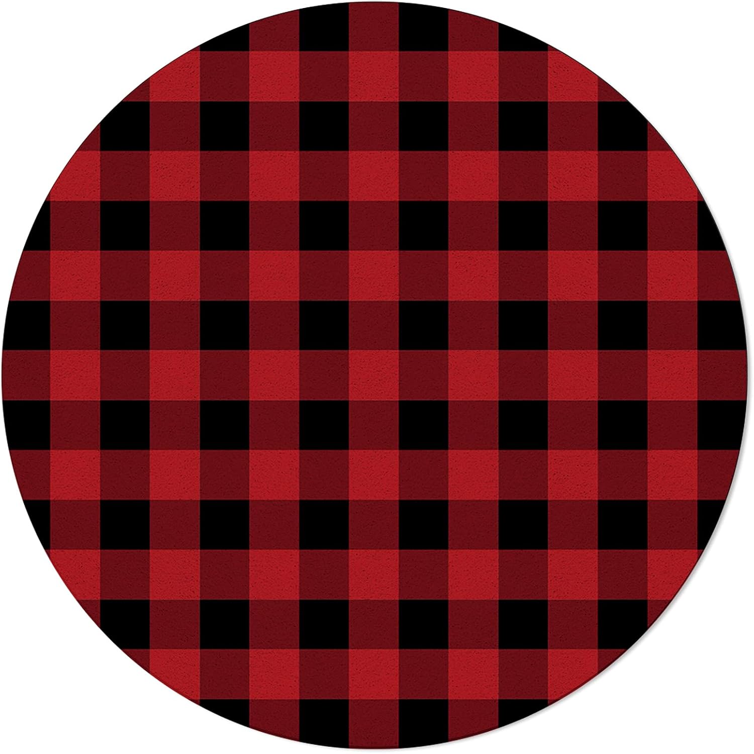 Valentine Round Area Rug 3ft Red and Black Buffalo Plaid Floor Carpets Washable Indoor Floor Area Mat Stain-Proof Mat Non-Skid Rugs for Living Room Dining Bedroom, Check Checkered Valentines Decor