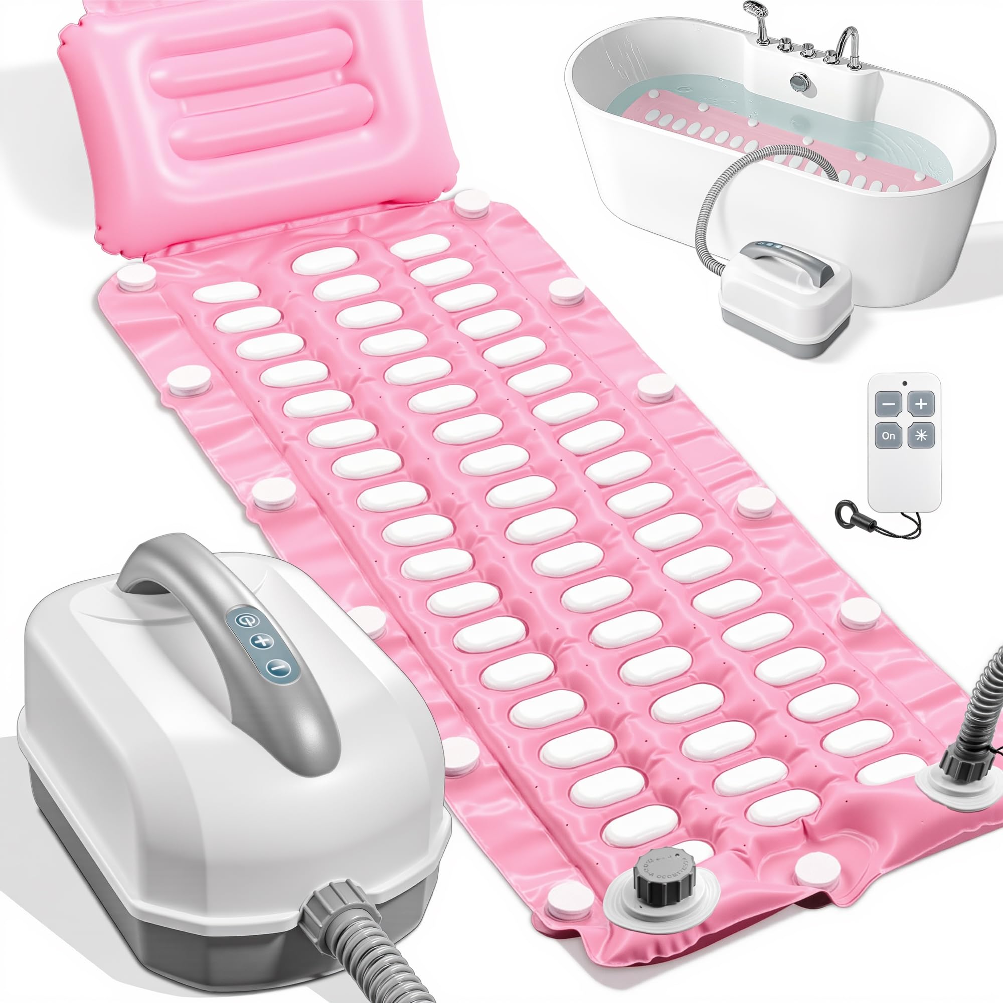 Tappetino per vasca da bagno aggiornato, massaggiatore portatile con 6 impostazioni regolabili, design antiscivolo aggiornato e telecomando, tappetino per vasca da bagno a casa, supporto completo