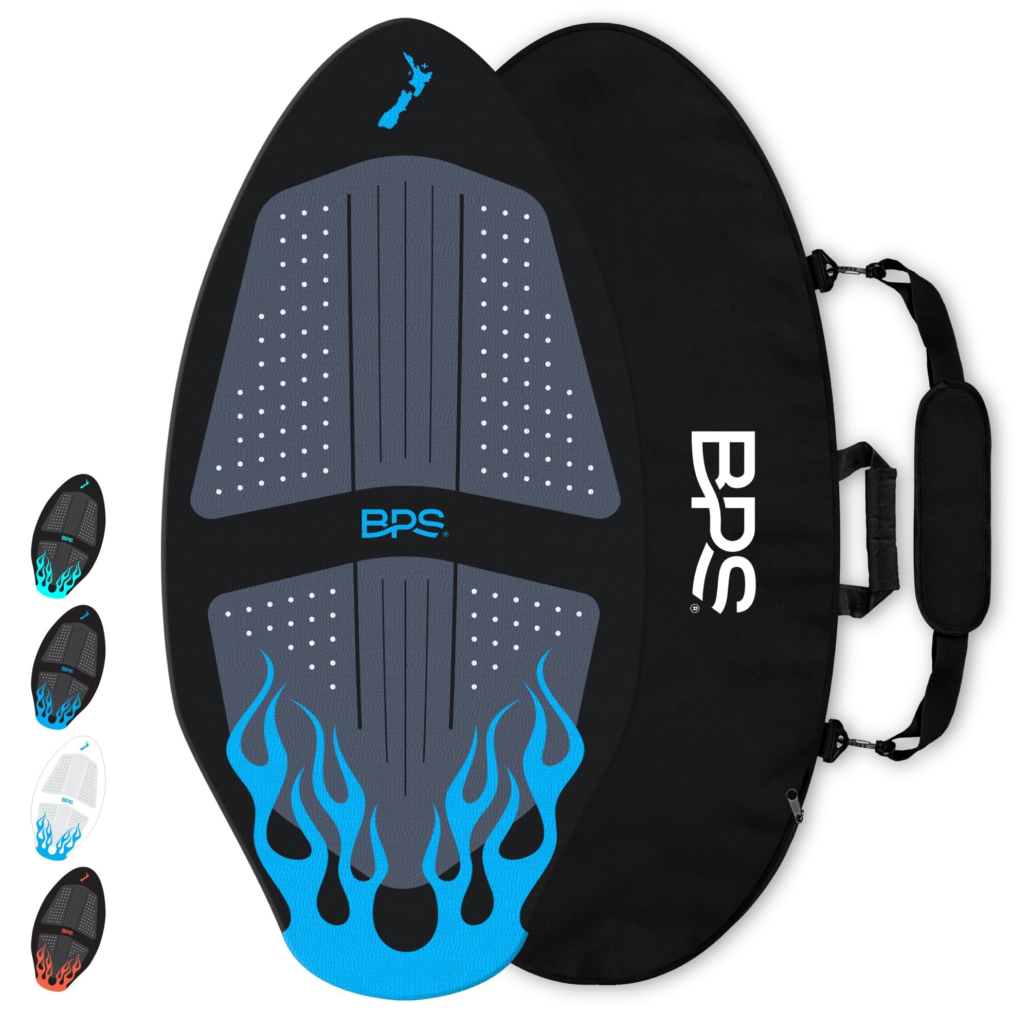 BPS New Zealand ‘Flame’ - High Performance Wooden Skimboard with Padded Carry Bag Made from Recycled Plastics – Performance Skimboard with custom traction pads for kids or adults, choose from 4 colors